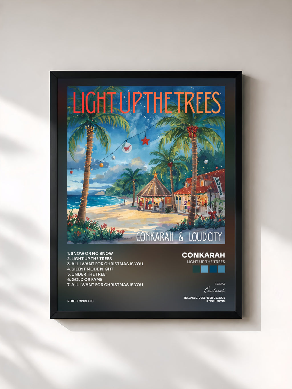 #noir Tableau de l'album Light up the Trees de Conkarah, cadre noir, imprimé et encadré en France