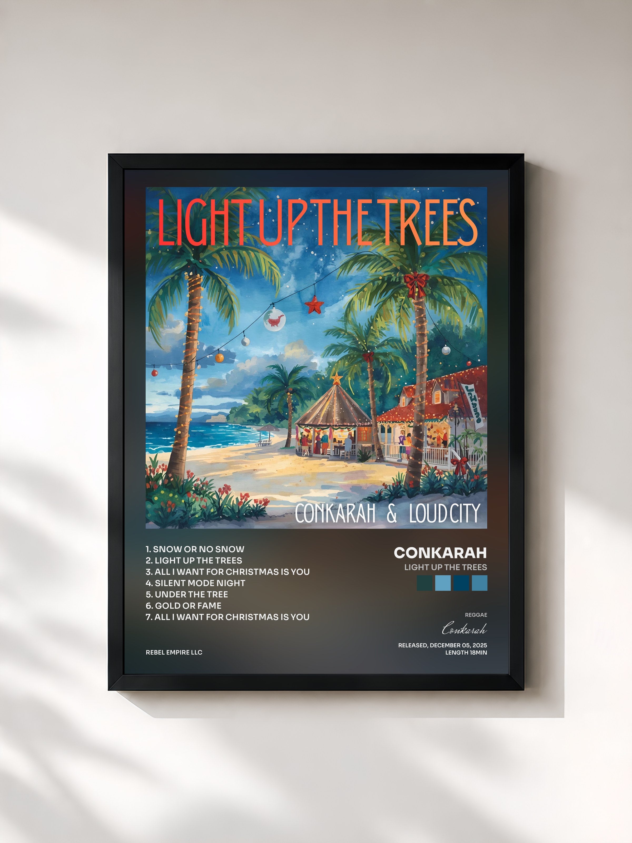 #noir Tableau de l'album Light up the Trees de Conkarah, cadre noir, imprimé et encadré en France