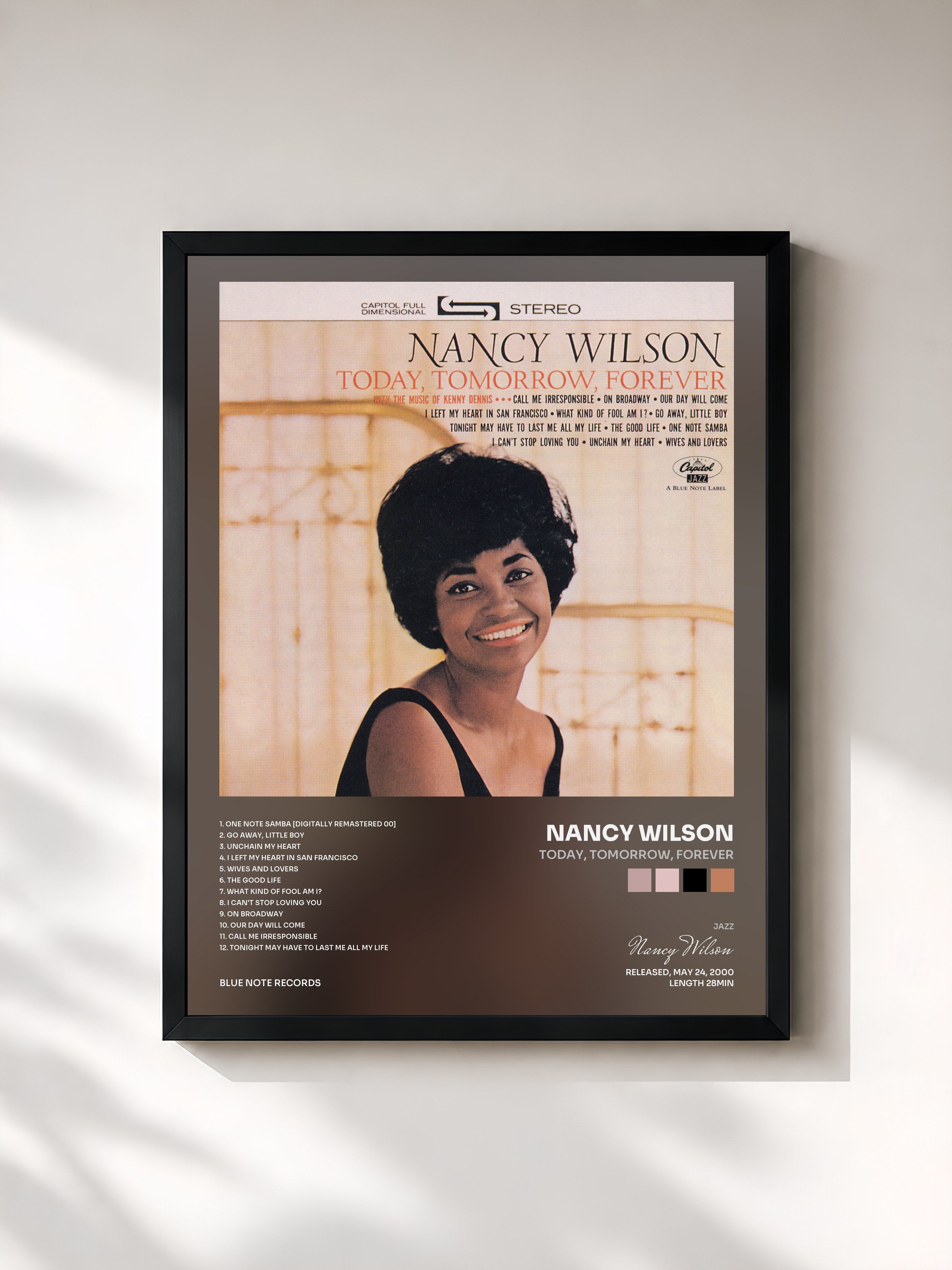 #noir Tableau de l'album Today, Tomorrow, Forever de Nancy Wilson, cadre noir, imprimé et encadré en France