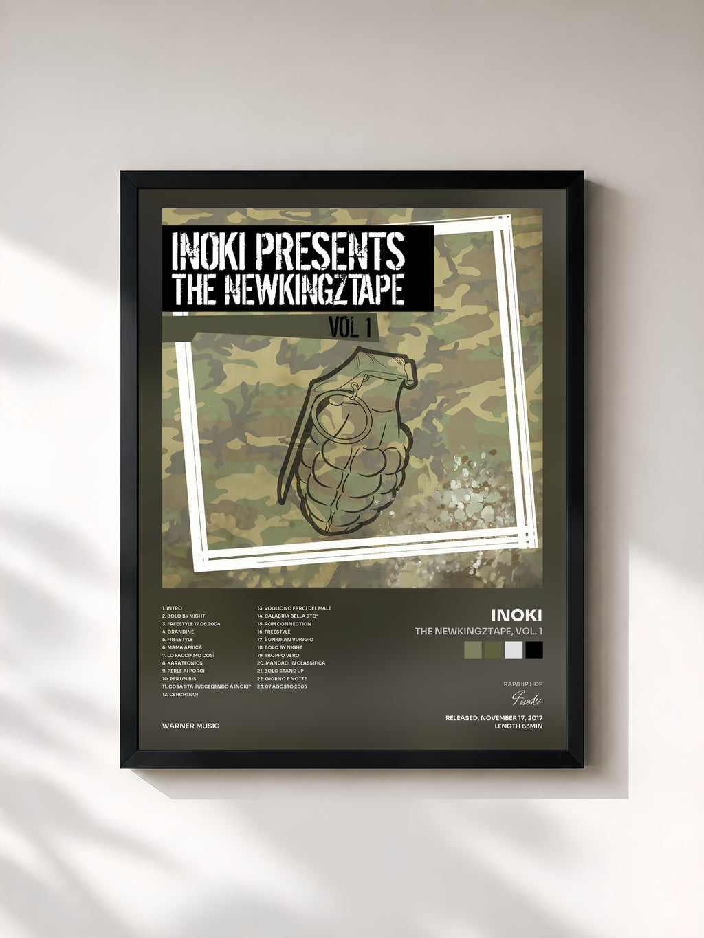 #noir Tableau de l'album The Newkingztape, Vol. 1 de Inoki, cadre noir, imprimé et encadré en France