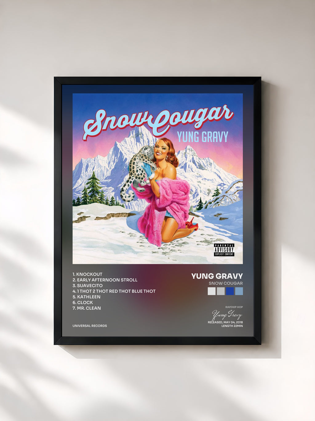#noir Tableau de l'album Snow Cougar de Yung Gravy, cadre noir, imprimé et encadré en France