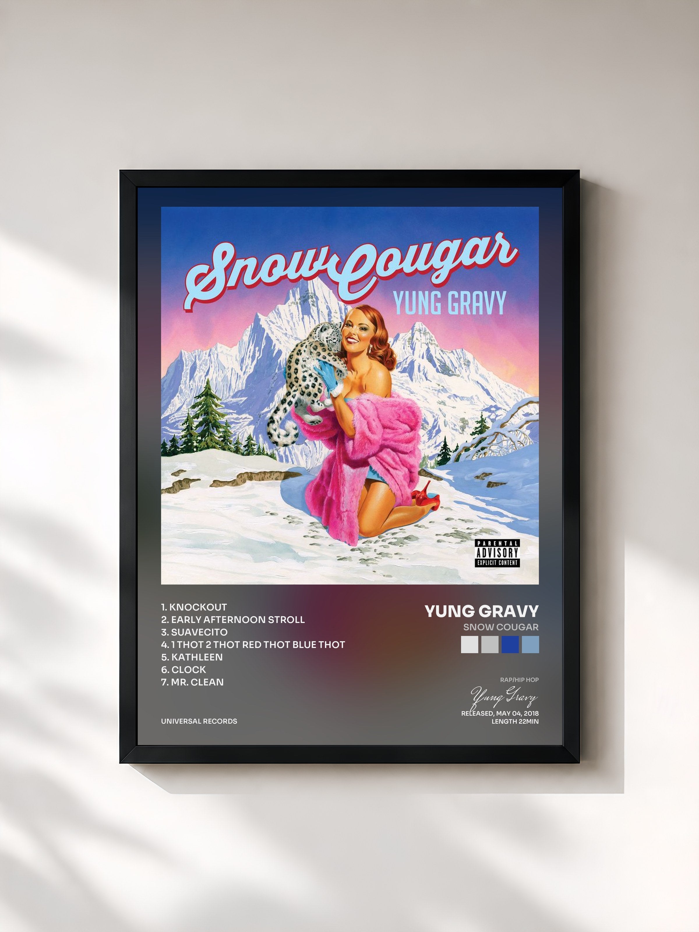 #noir Tableau de l'album Snow Cougar de Yung Gravy, cadre noir, imprimé et encadré en France