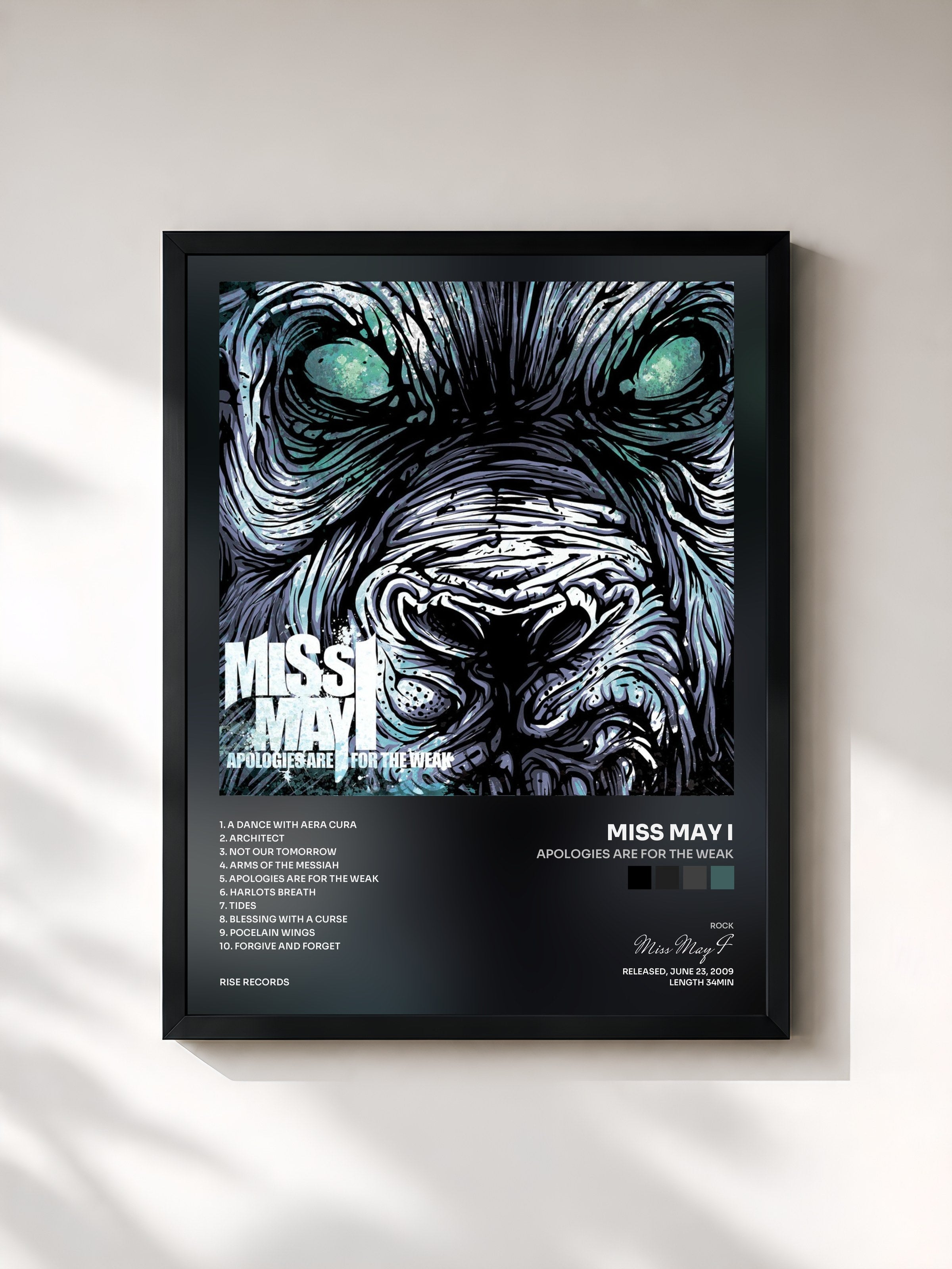 #noir Tableau de l'album Apologies Are For The Weak de Miss May I, cadre noir, imprimé et encadré en France
