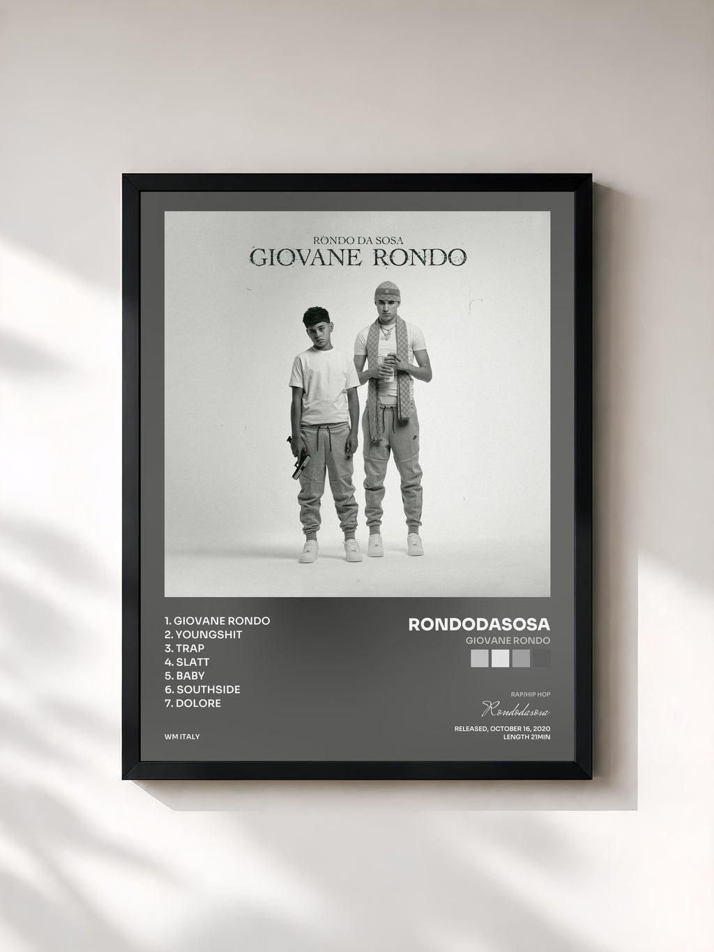 #noir Tableau de l'album GIOVANE RONDO de Rondodasosa, cadre noir, imprimé et encadré en France