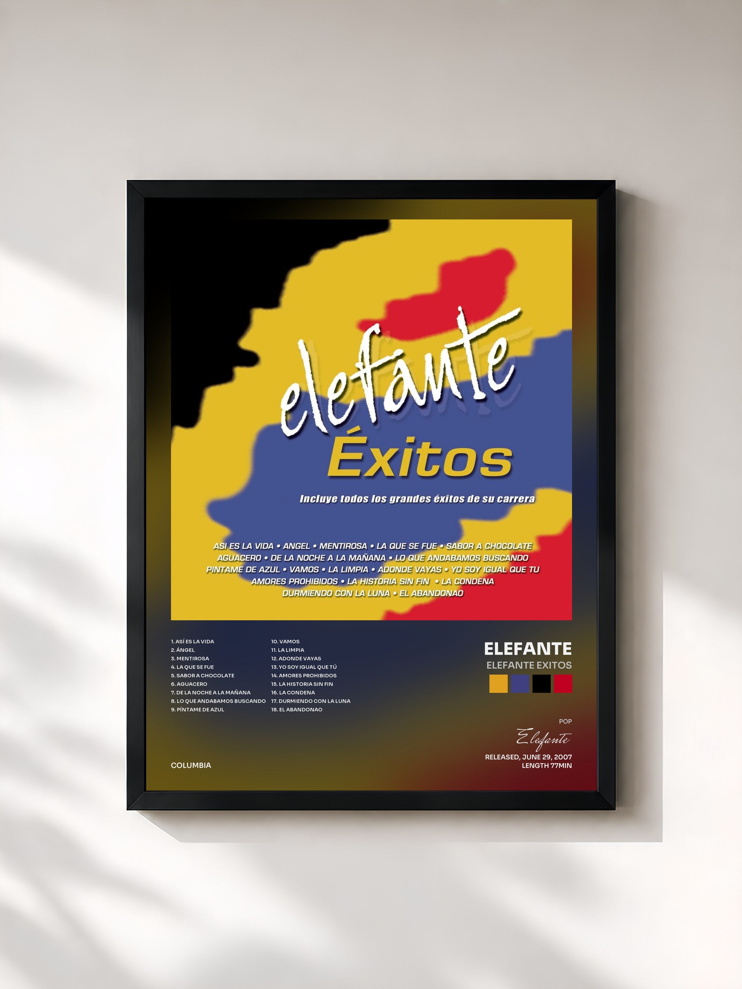 #noir Tableau de l'album Elefante Exitos de Elefante, cadre noir, imprimé et encadré en France