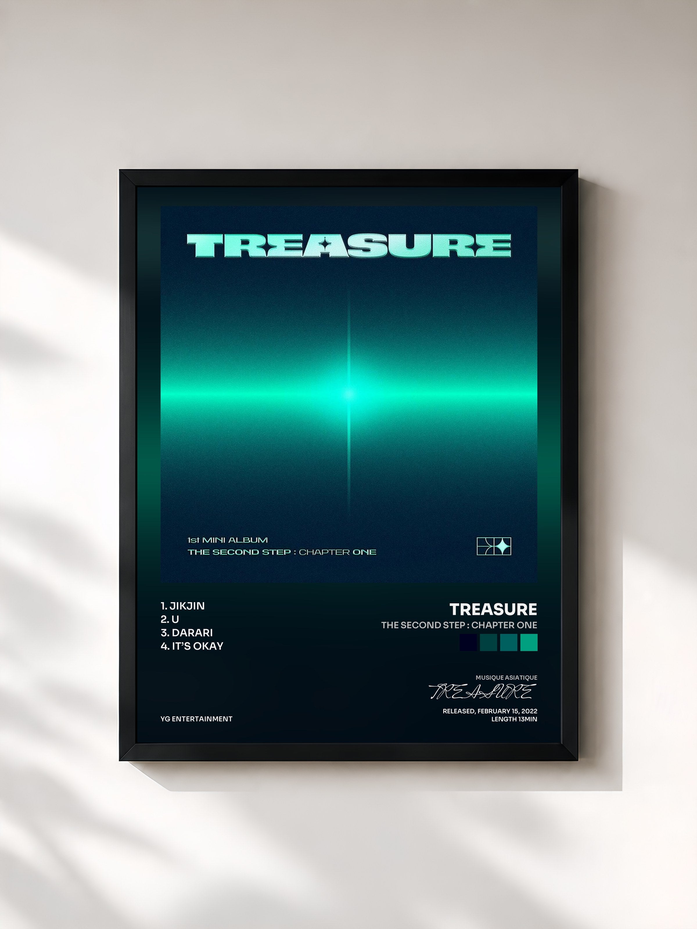 #noir Tableau de l'album THE SECOND STEP : CHAPTER ONE de TREASURE, cadre noir, imprimé et encadré en France