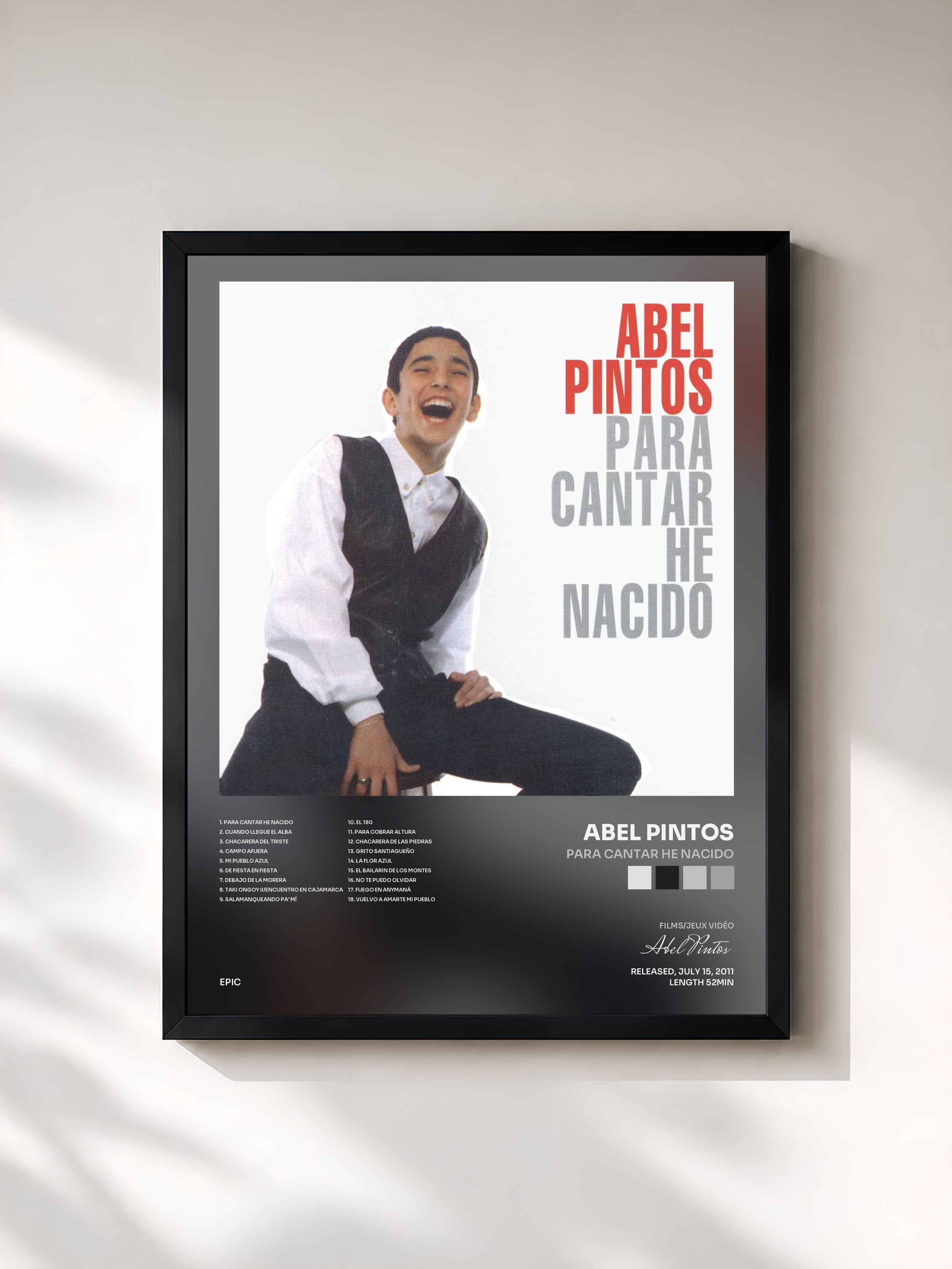 #noir Tableau de l'album Para Cantar He Nacido de Abel Pintos, cadre noir, imprimé et encadré en France