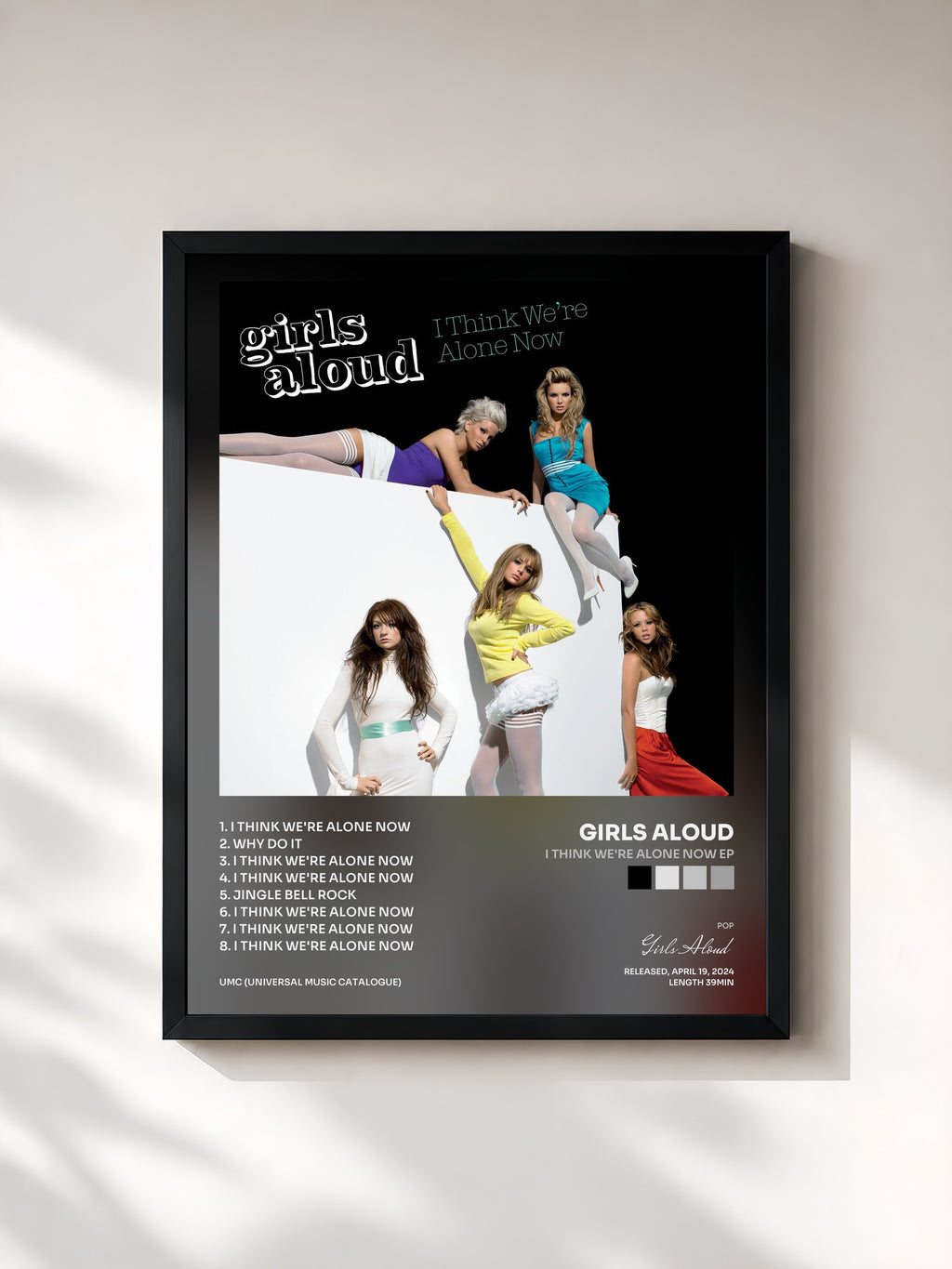 #noir Tableau de l'album I Think We're Alone Now EP de Girls Aloud, cadre noir, imprimé et encadré en France