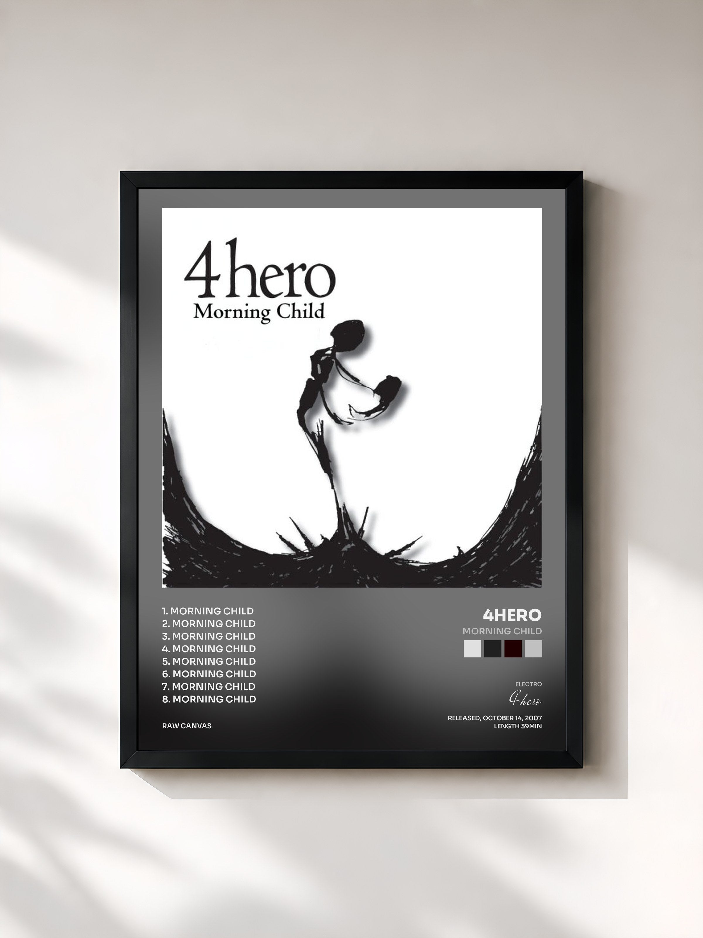 #noir Tableau de l'album Morning Child de 4hero, cadre noir, imprimé et encadré en France