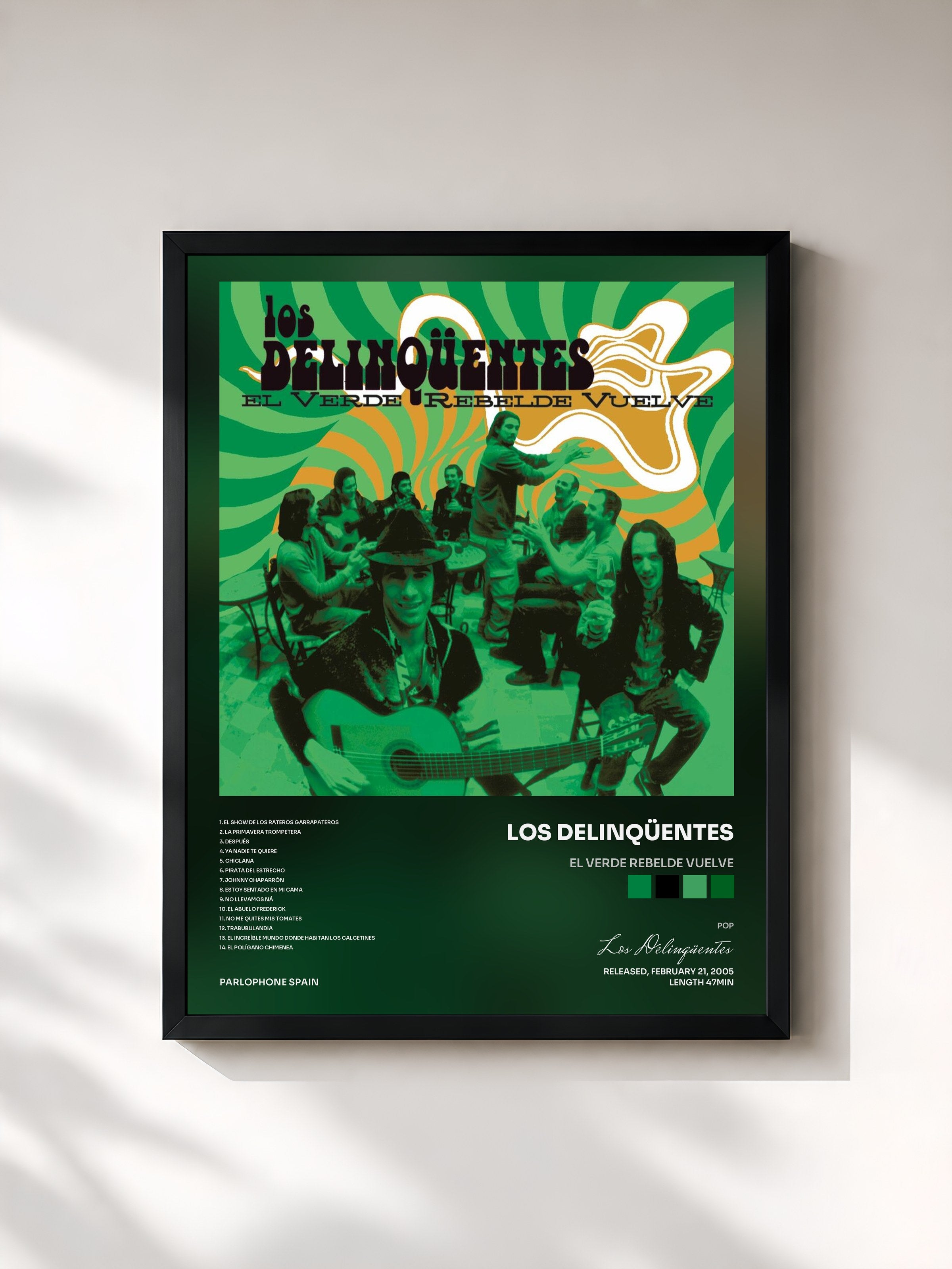 #noir Tableau de l'album El Verde Rebelde Vuelve de Los Delinqüentes, cadre noir, imprimé et encadré en France