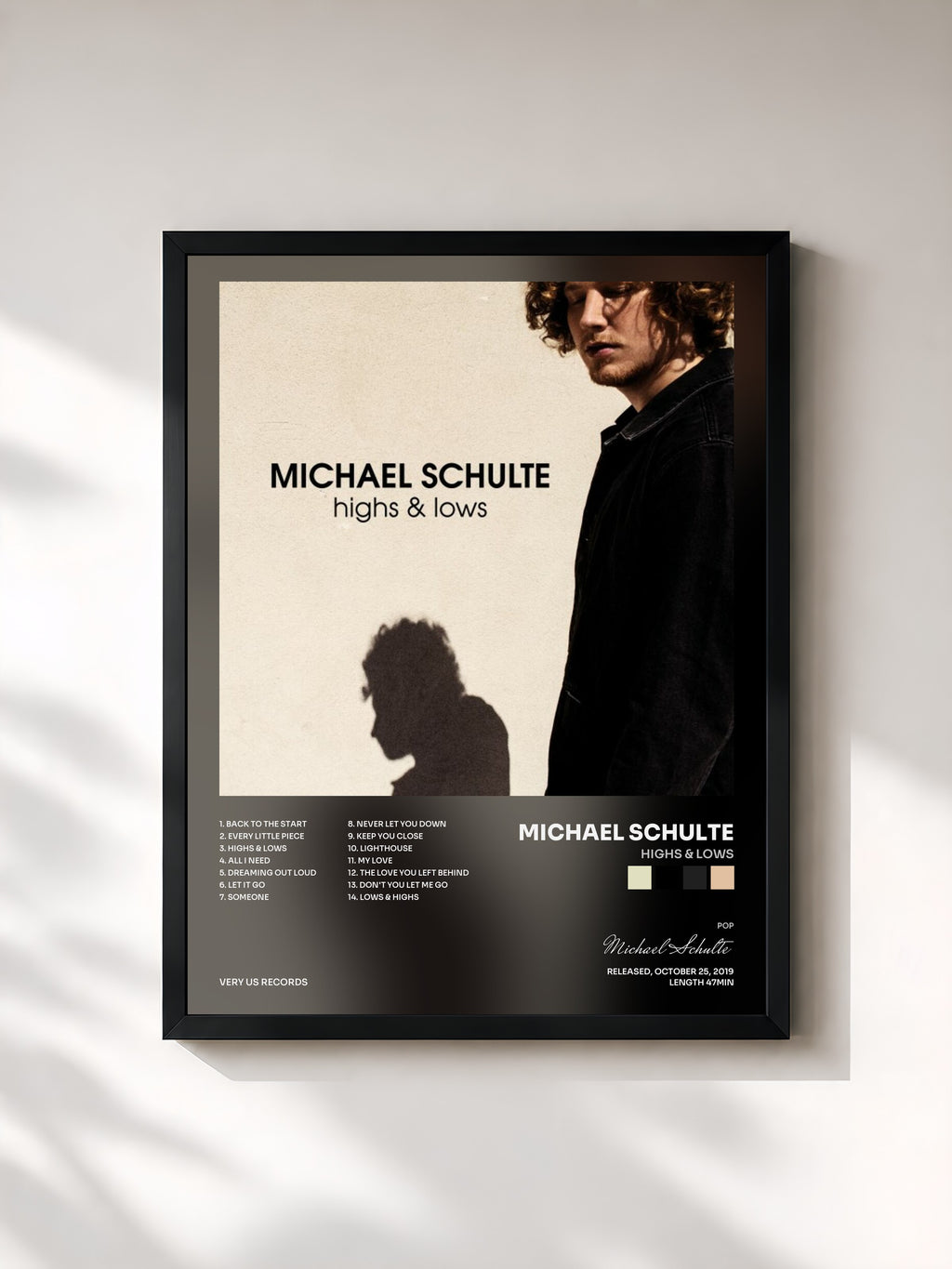 #noir Tableau de l'album Highs & Lows de Michael Schulte, cadre noir, imprimé et encadré en France