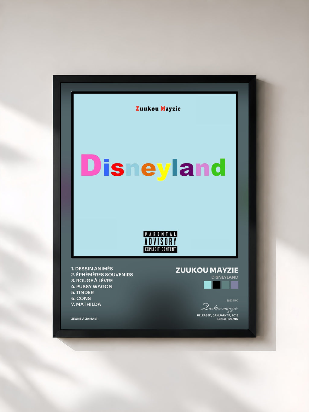 #noir Tableau de l'album Disneyland de Zuukou mayzie, cadre noir, imprimé et encadré en France