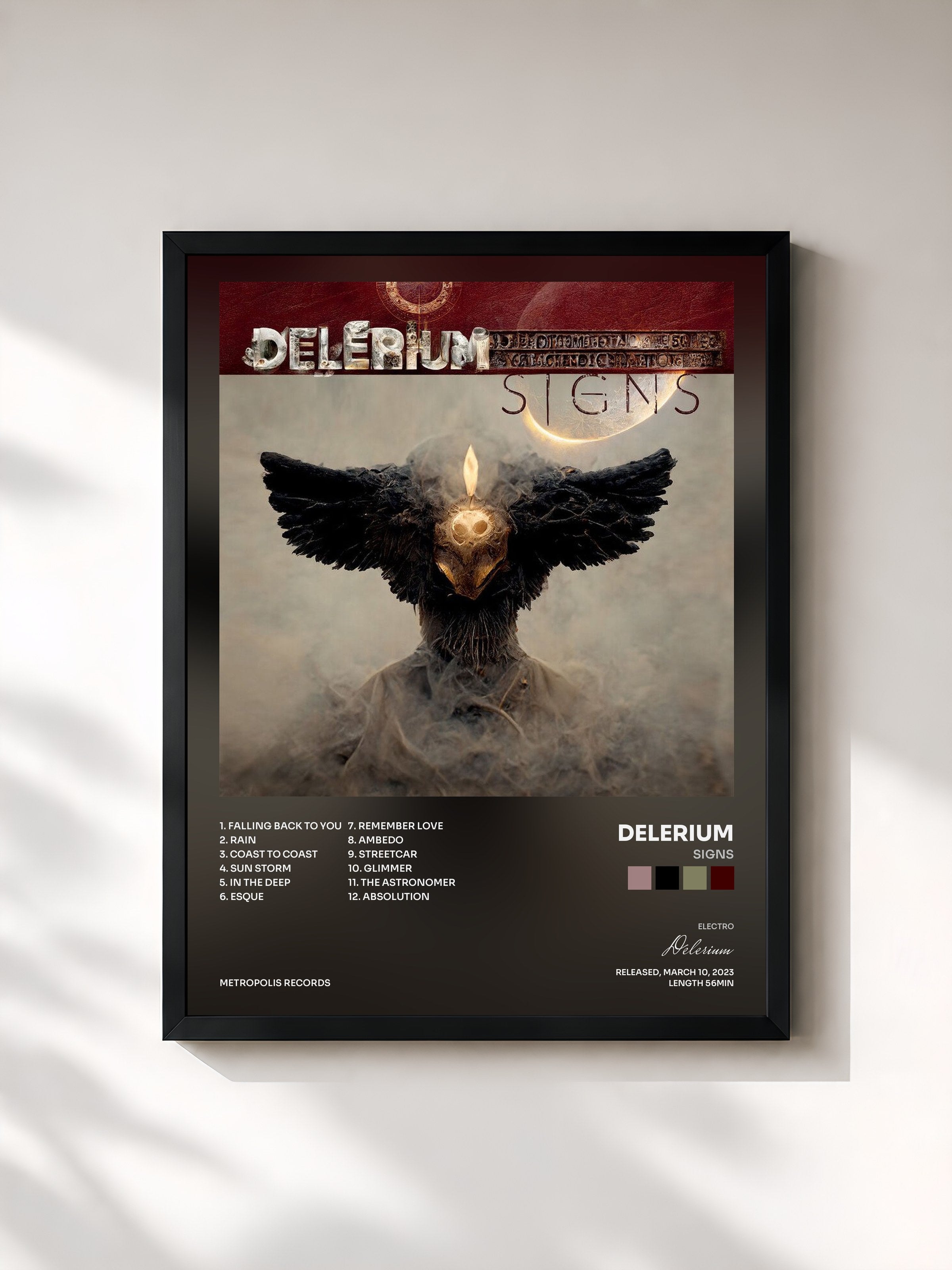 #noir Tableau de l'album Signs de Delerium, cadre noir, imprimé et encadré en France