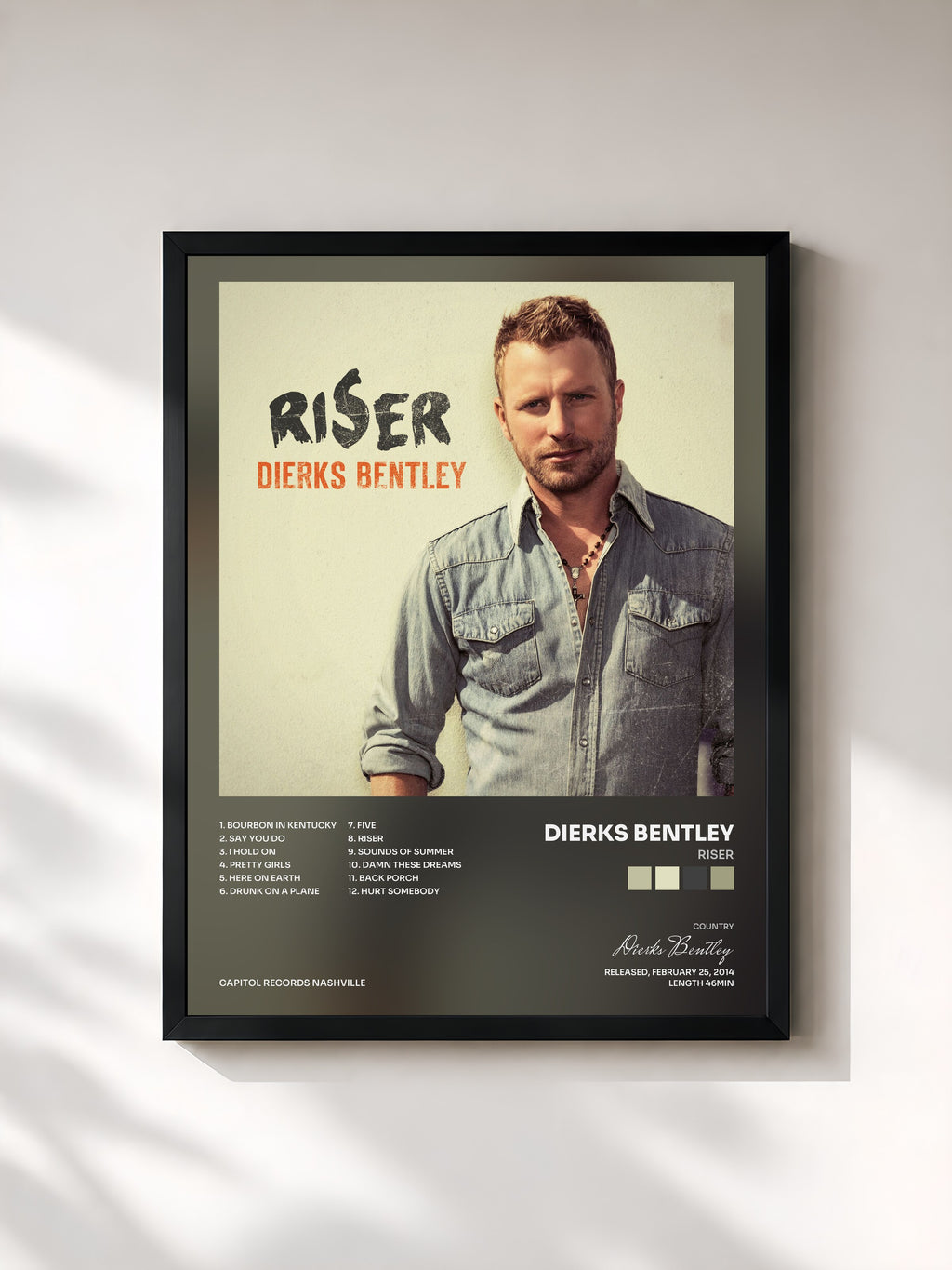 #noir Tableau de l'album RISER de Dierks Bentley, cadre noir, imprimé et encadré en France