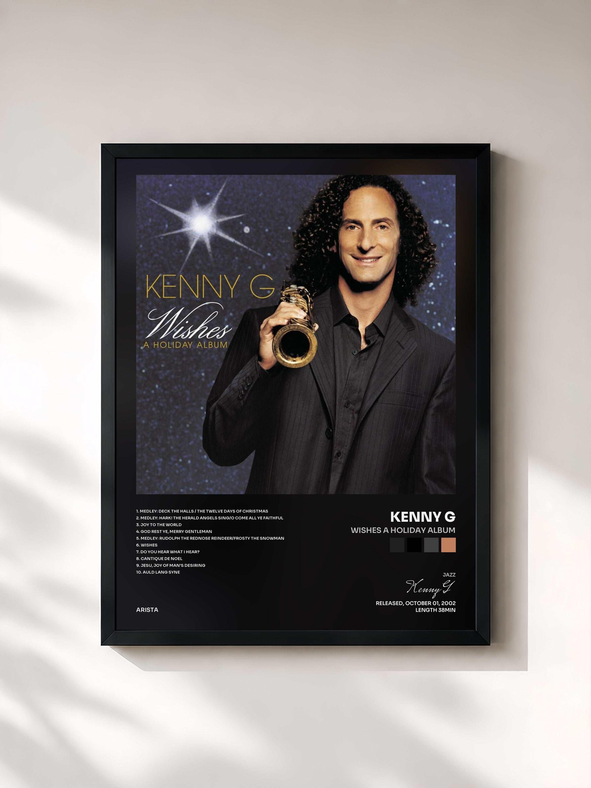 #noir Tableau de l'album Wishes A Holiday Album de Kenny G, cadre noir, imprimé et encadré en France