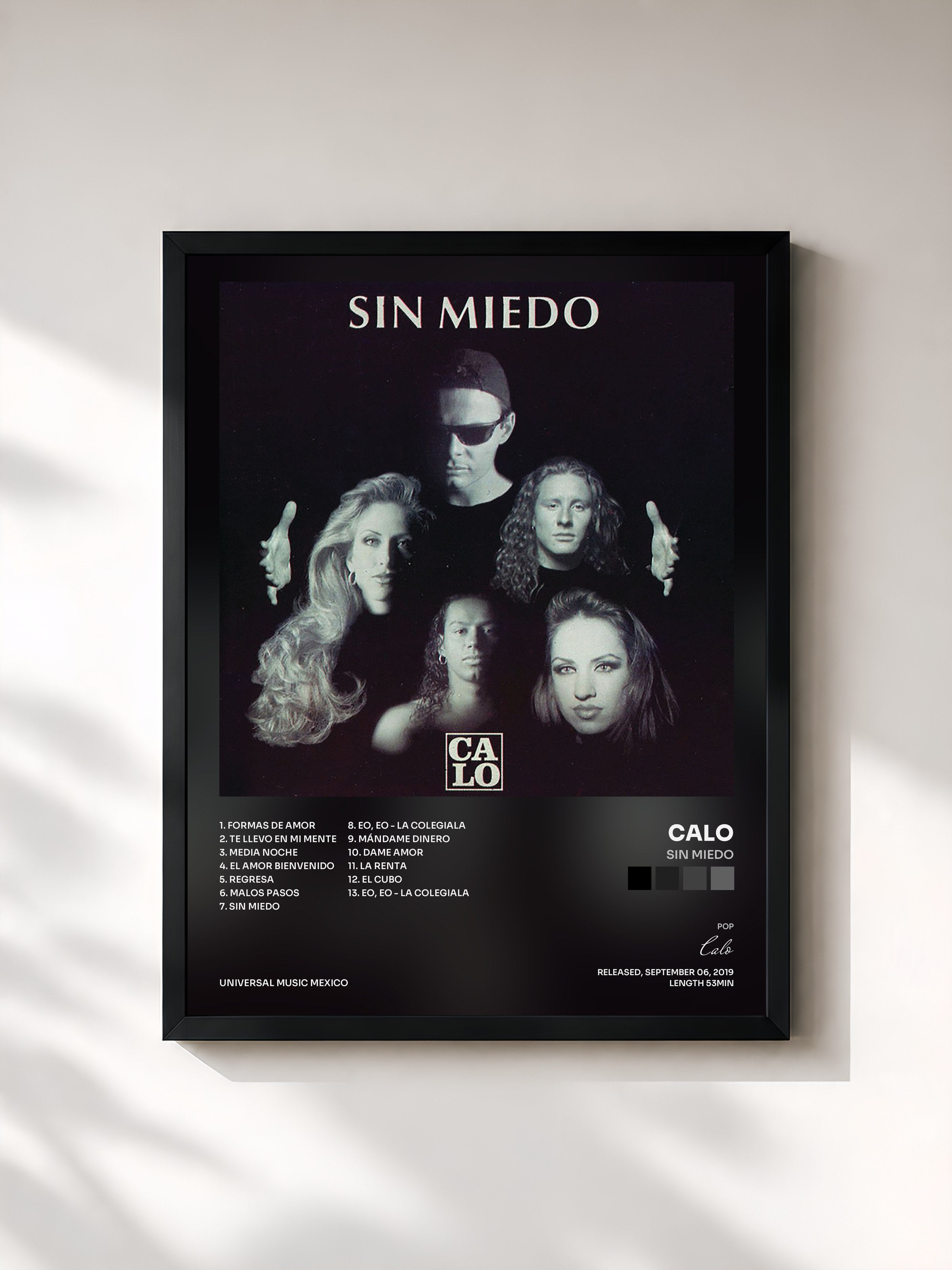 #noir Tableau de l'album Sin Miedo de Calo, cadre noir, imprimé et encadré en France