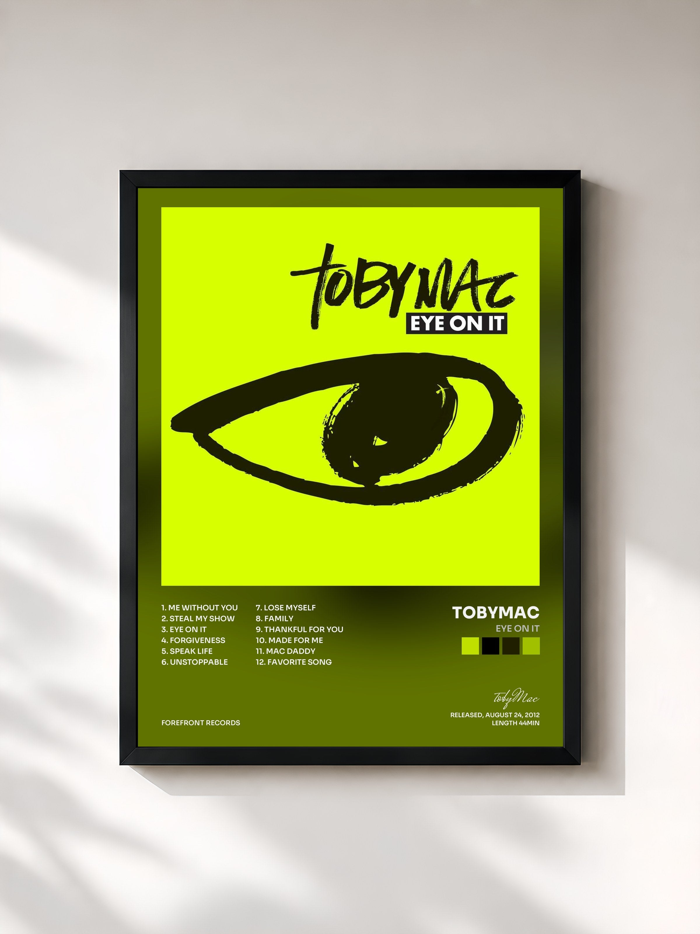 #noir Tableau de l'album Eye On It de tobyMac, cadre noir, imprimé et encadré en France