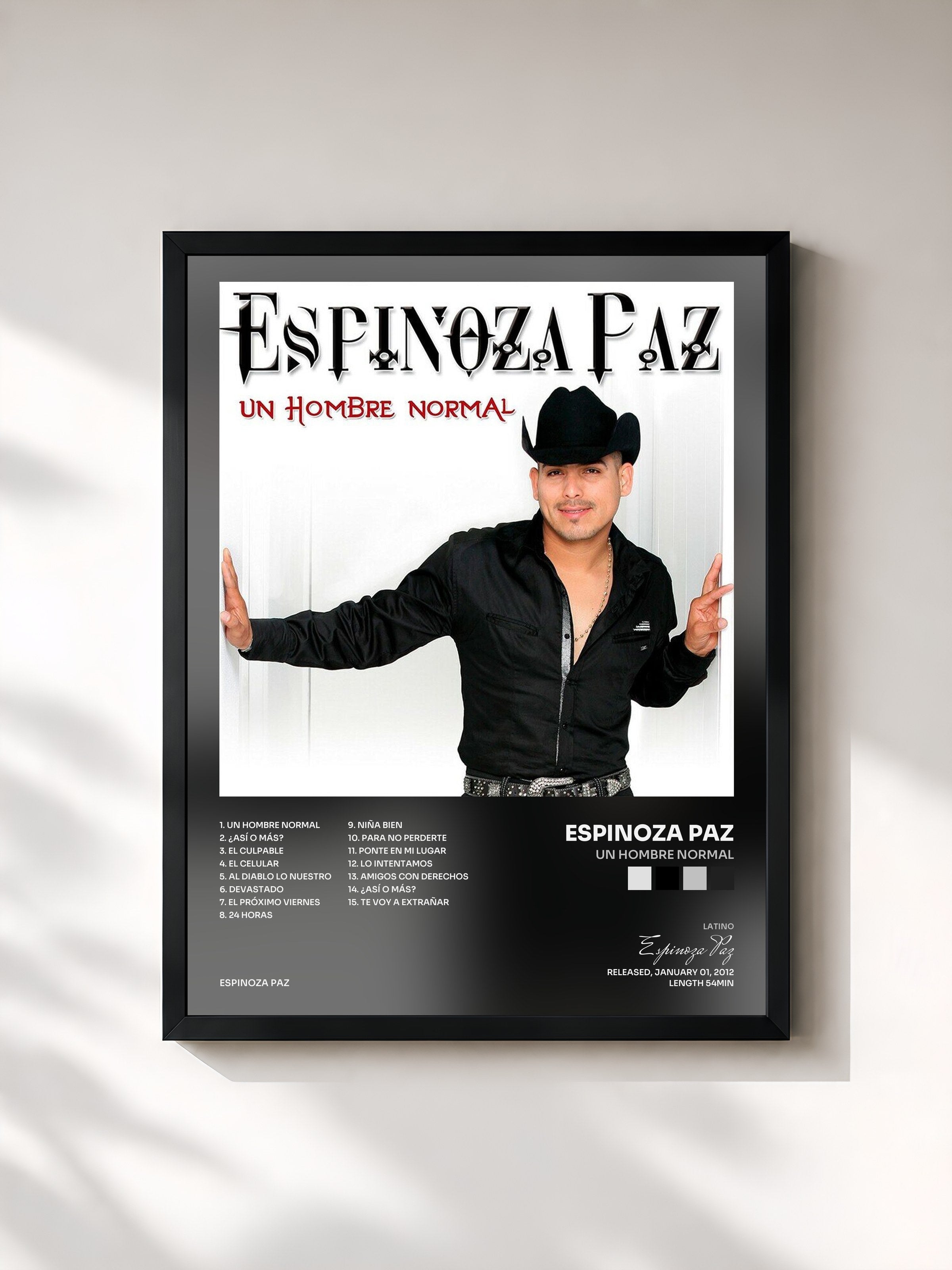 #noir Tableau de l'album Un Hombre Normal de Espinoza Paz, cadre noir, imprimé et encadré en France
