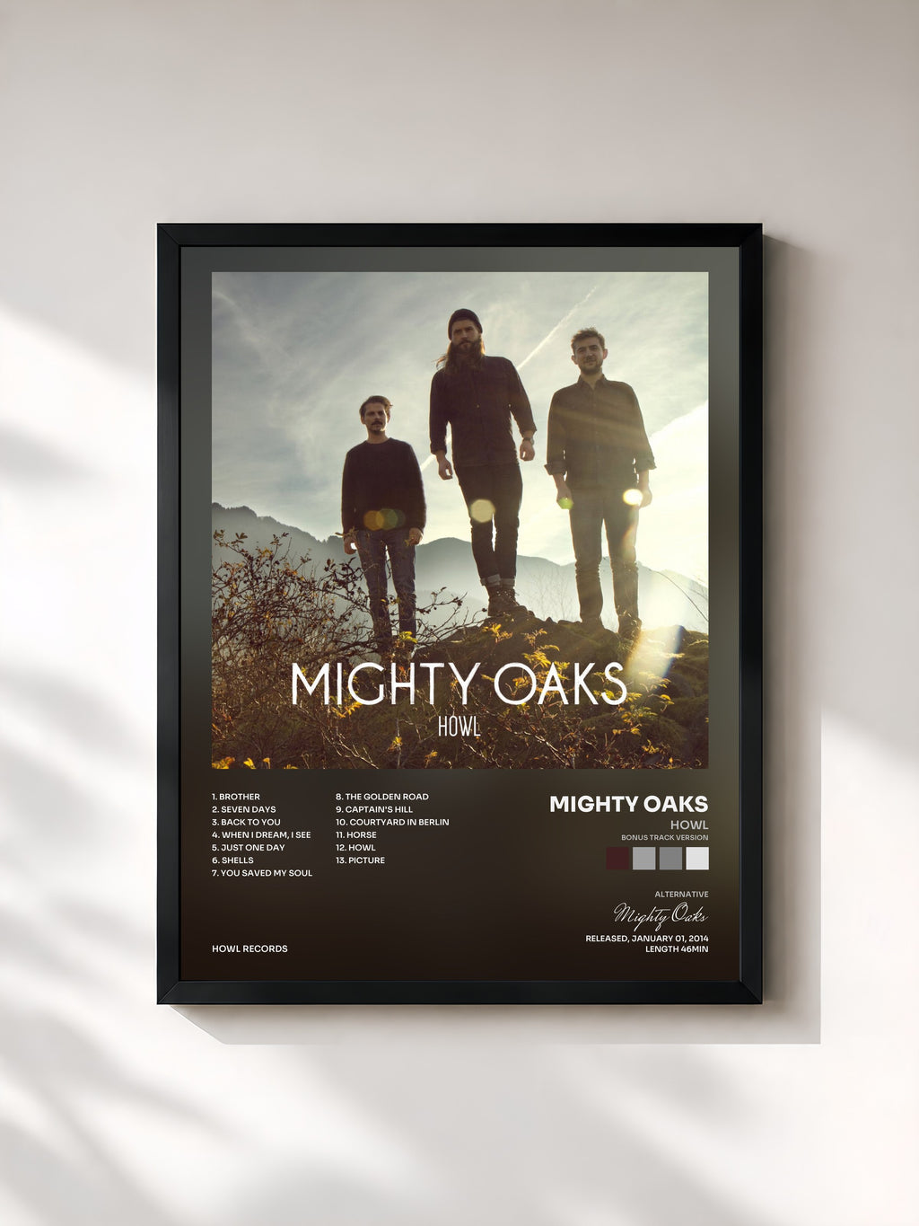 #noir Tableau de l'album Howl (Bonus Track Version) de Mighty Oaks, cadre noir, imprimé et encadré en France