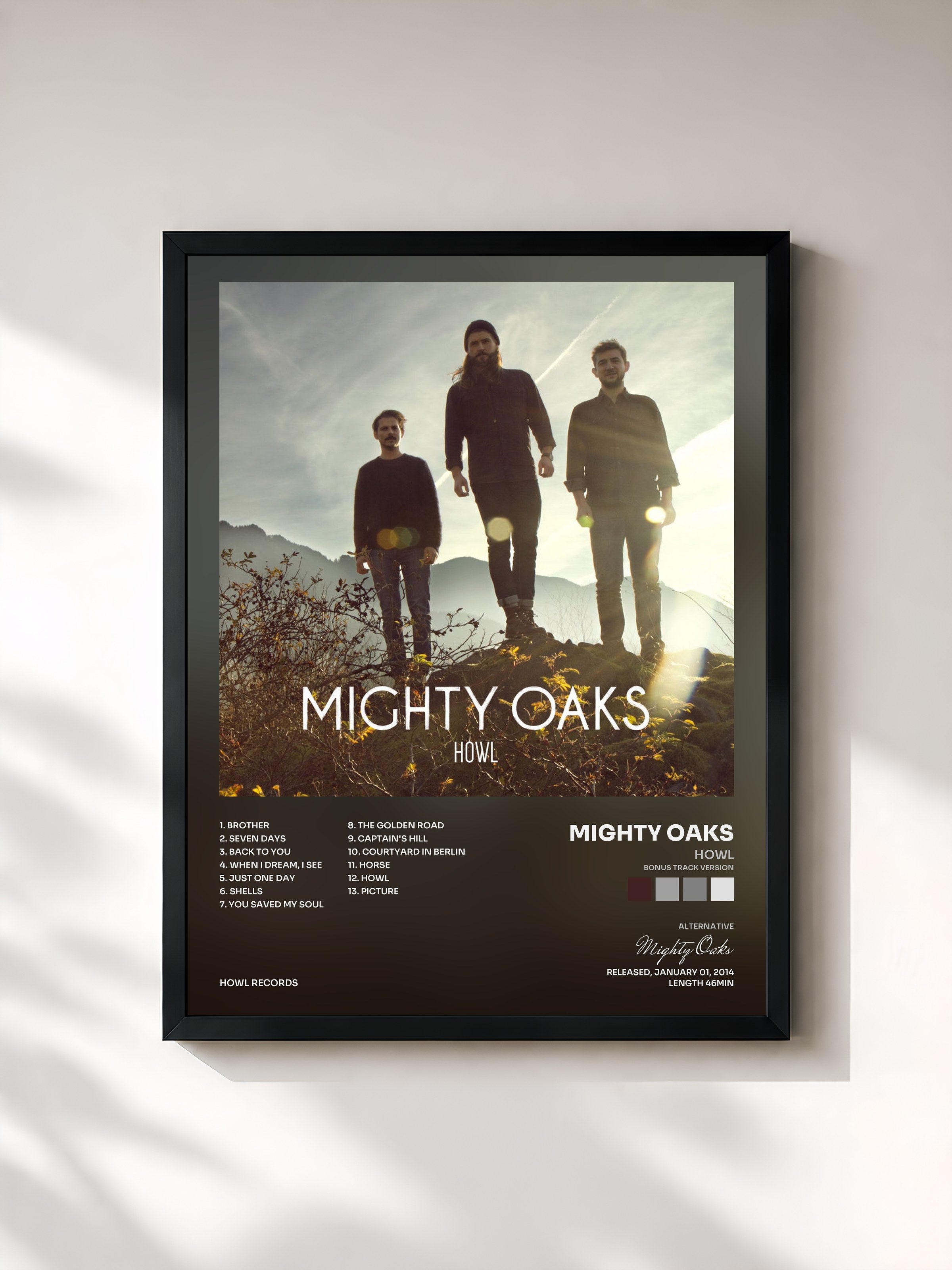 #noir Tableau de l'album Howl (Bonus Track Version) de Mighty Oaks, cadre noir, imprimé et encadré en France