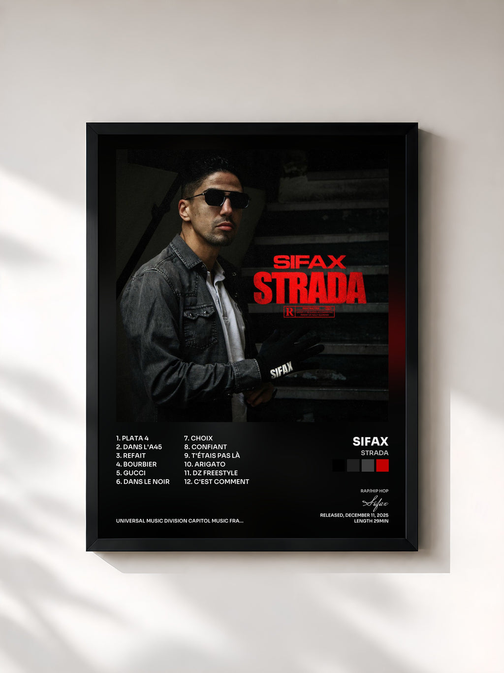 #noir Tableau de l'album STRADA de Sifax, cadre noir, imprimé et encadré en France