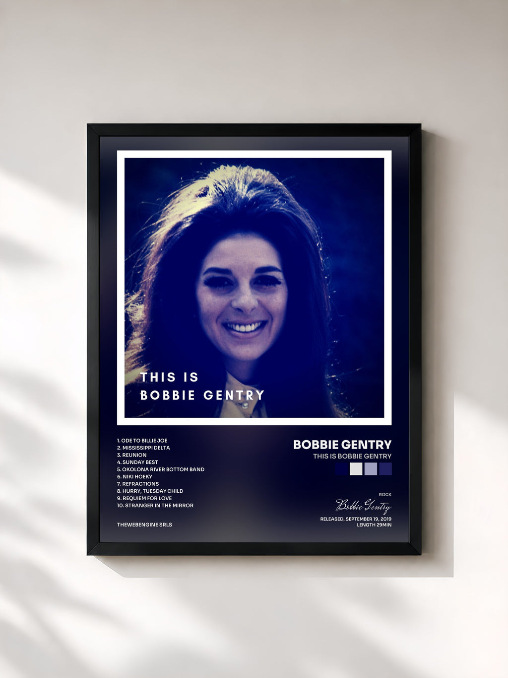 #noir Tableau de l'album This is Bobbie Gentry de Bobbie Gentry, cadre noir, imprimé et encadré en France