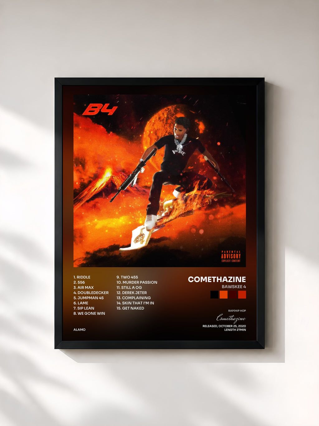 #noir Tableau de l'album Bawskee 4 de Comethazine, cadre noir, imprimé et encadré en France