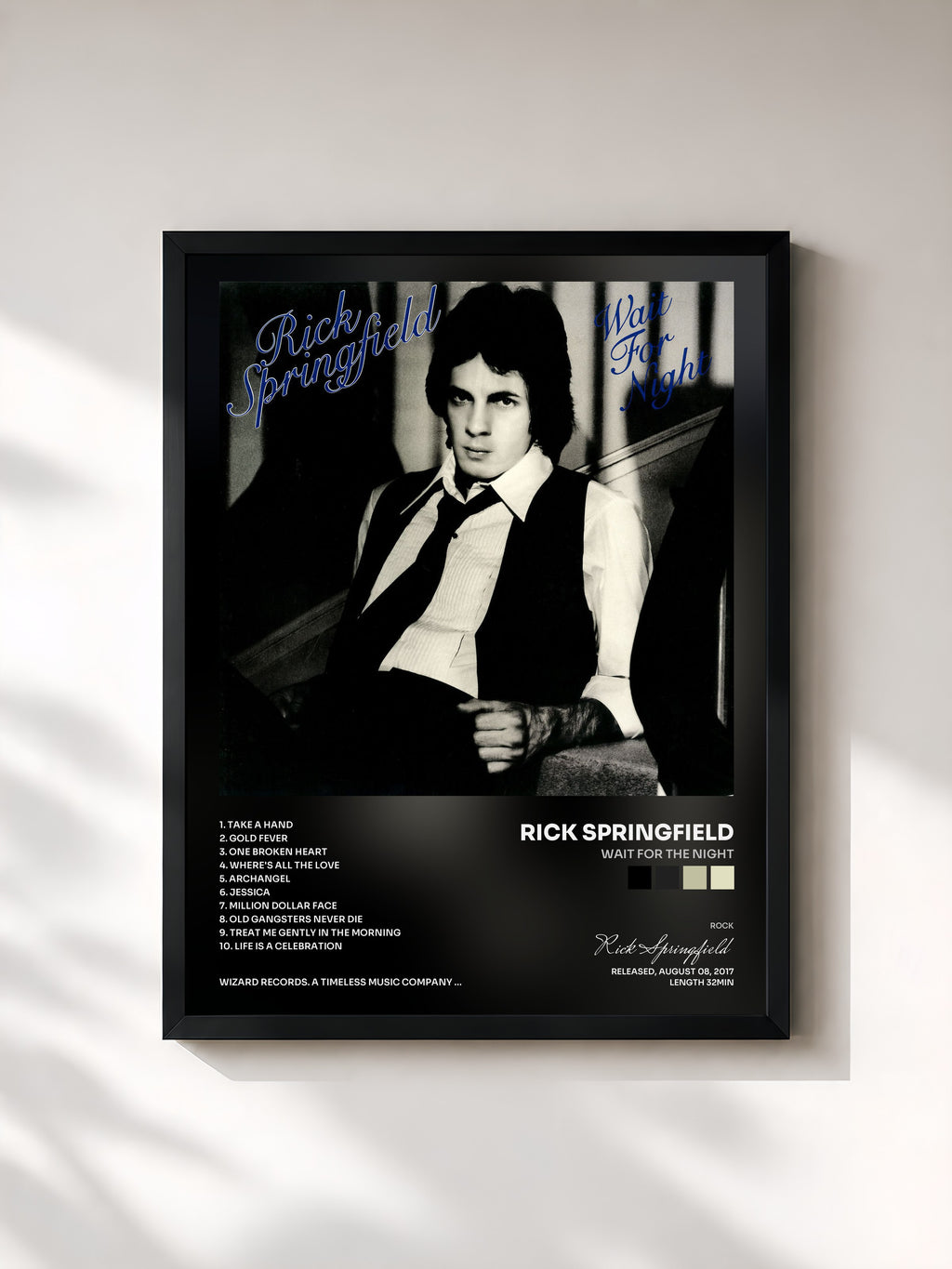 #noir Tableau de l'album Wait for the Night de Rick Springfield, cadre noir, imprimé et encadré en France