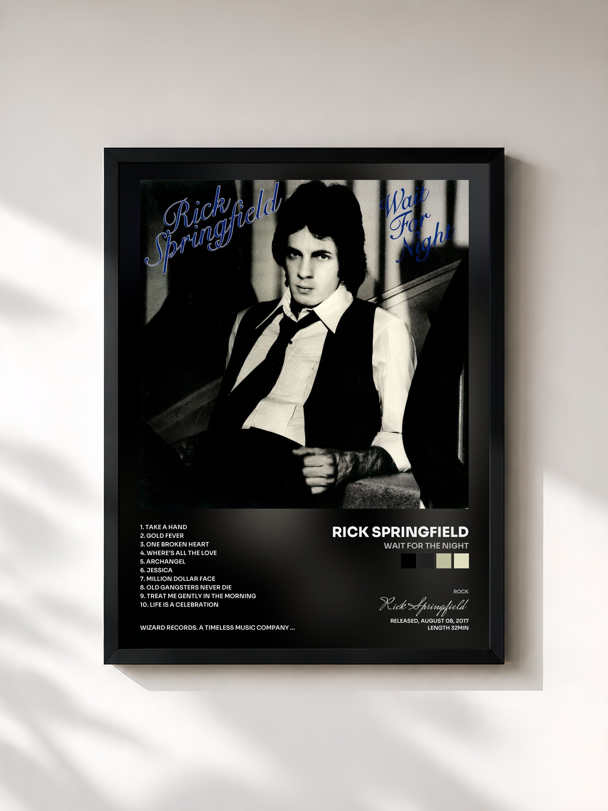 #noir Tableau de l'album Wait for the Night de Rick Springfield, cadre noir, imprimé et encadré en France
