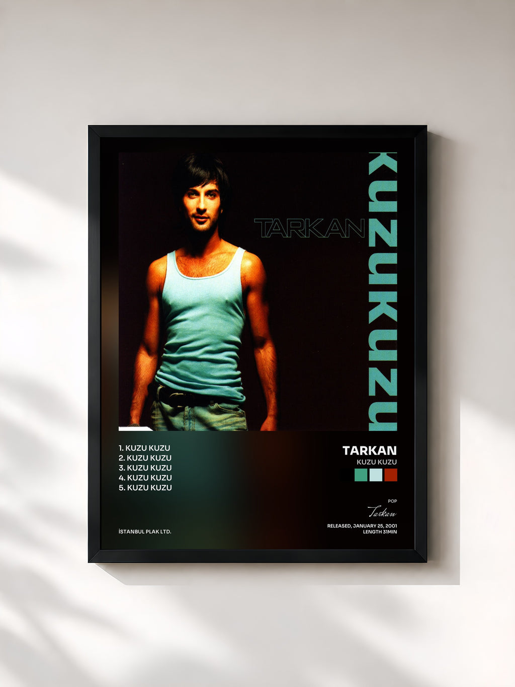 #noir Tableau de l'album Kuzu Kuzu de Tarkan, cadre noir, imprimé et encadré en France