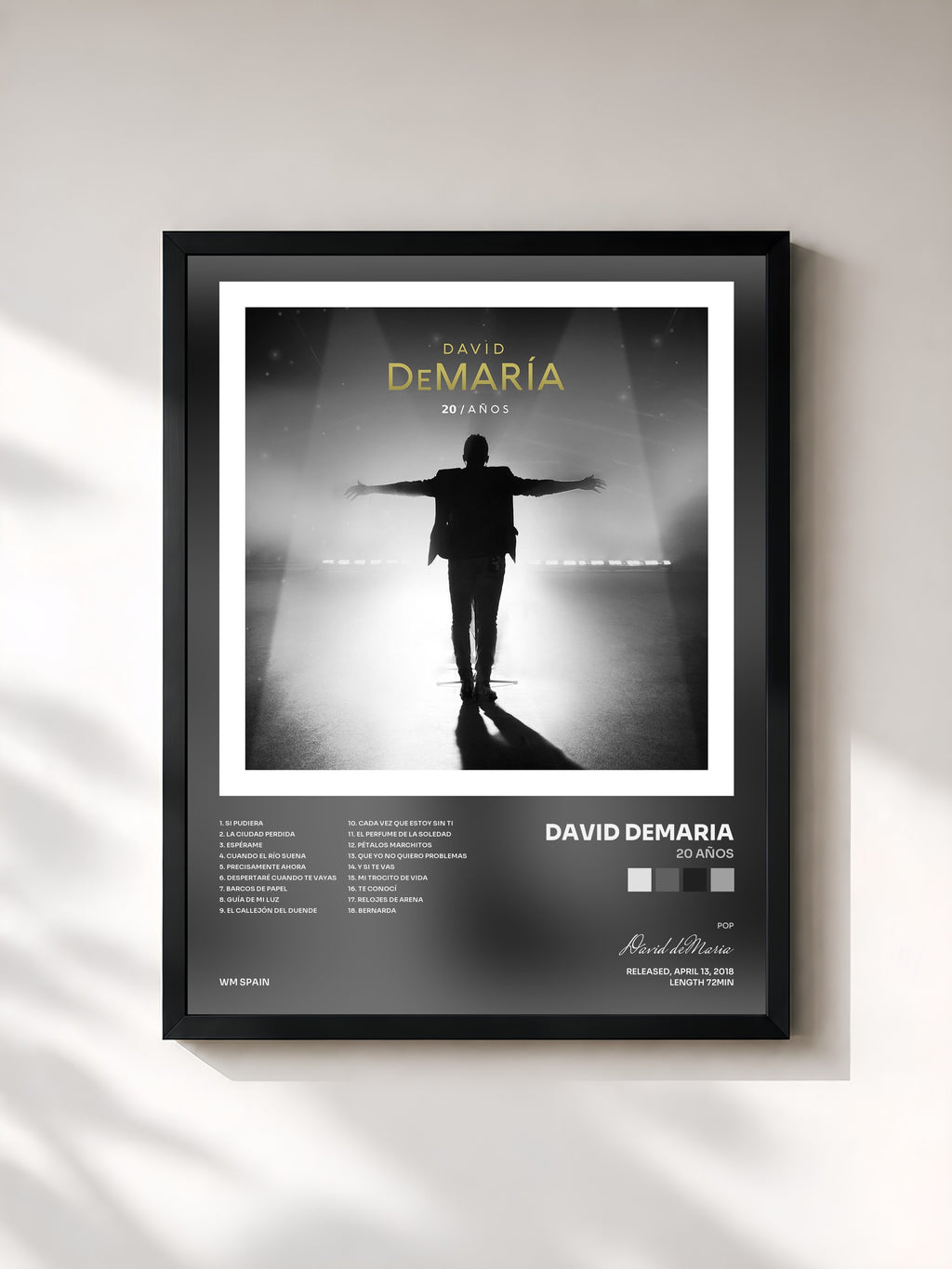#noir Tableau de l'album 20 Años de David deMaria, cadre noir, imprimé et encadré en France