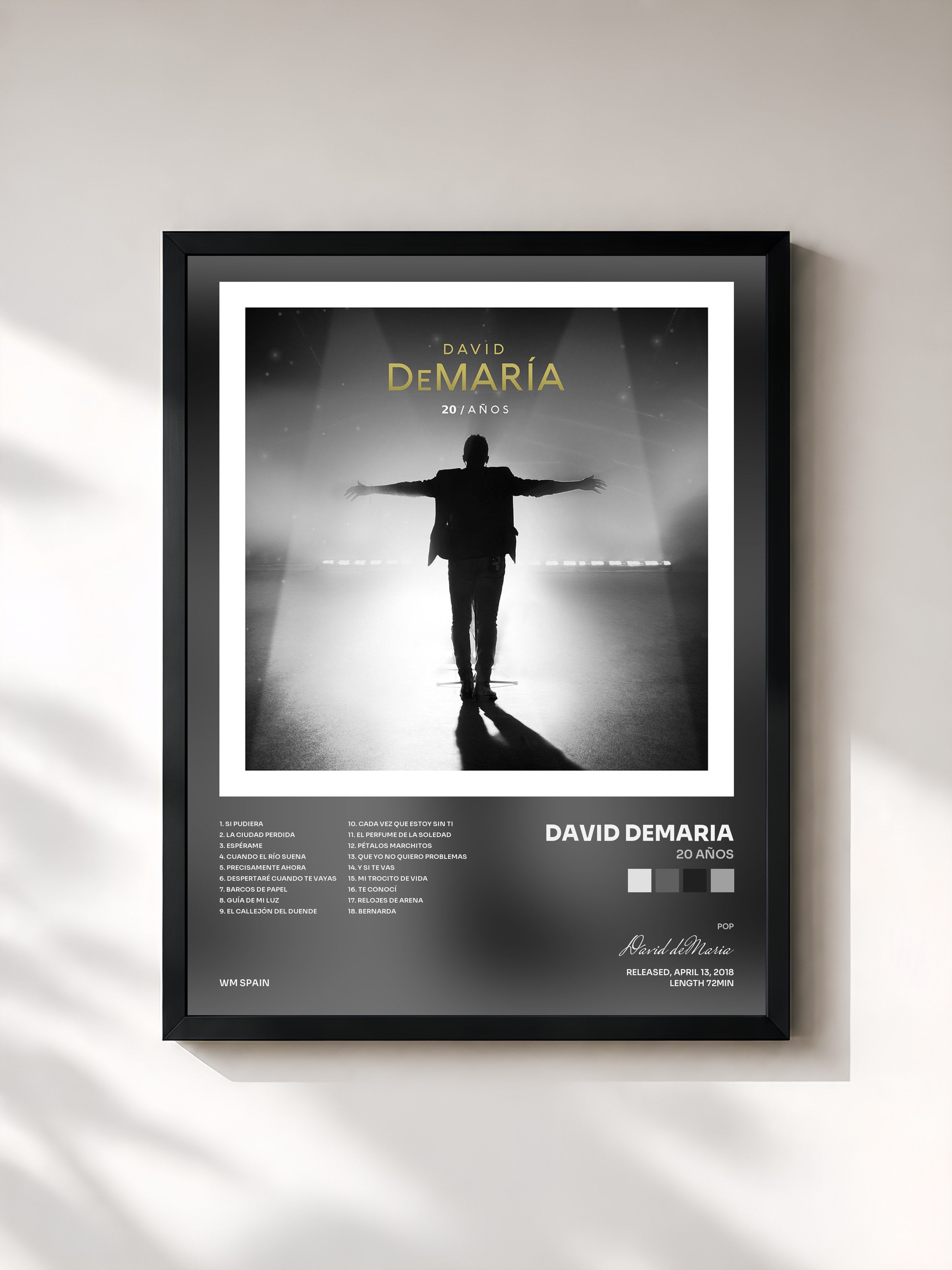 #noir Tableau de l'album 20 Años de David deMaria, cadre noir, imprimé et encadré en France