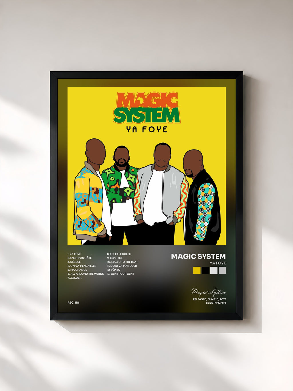 #noir Tableau de l'album Ya Foye de Magic System, cadre noir, imprimé et encadré en France