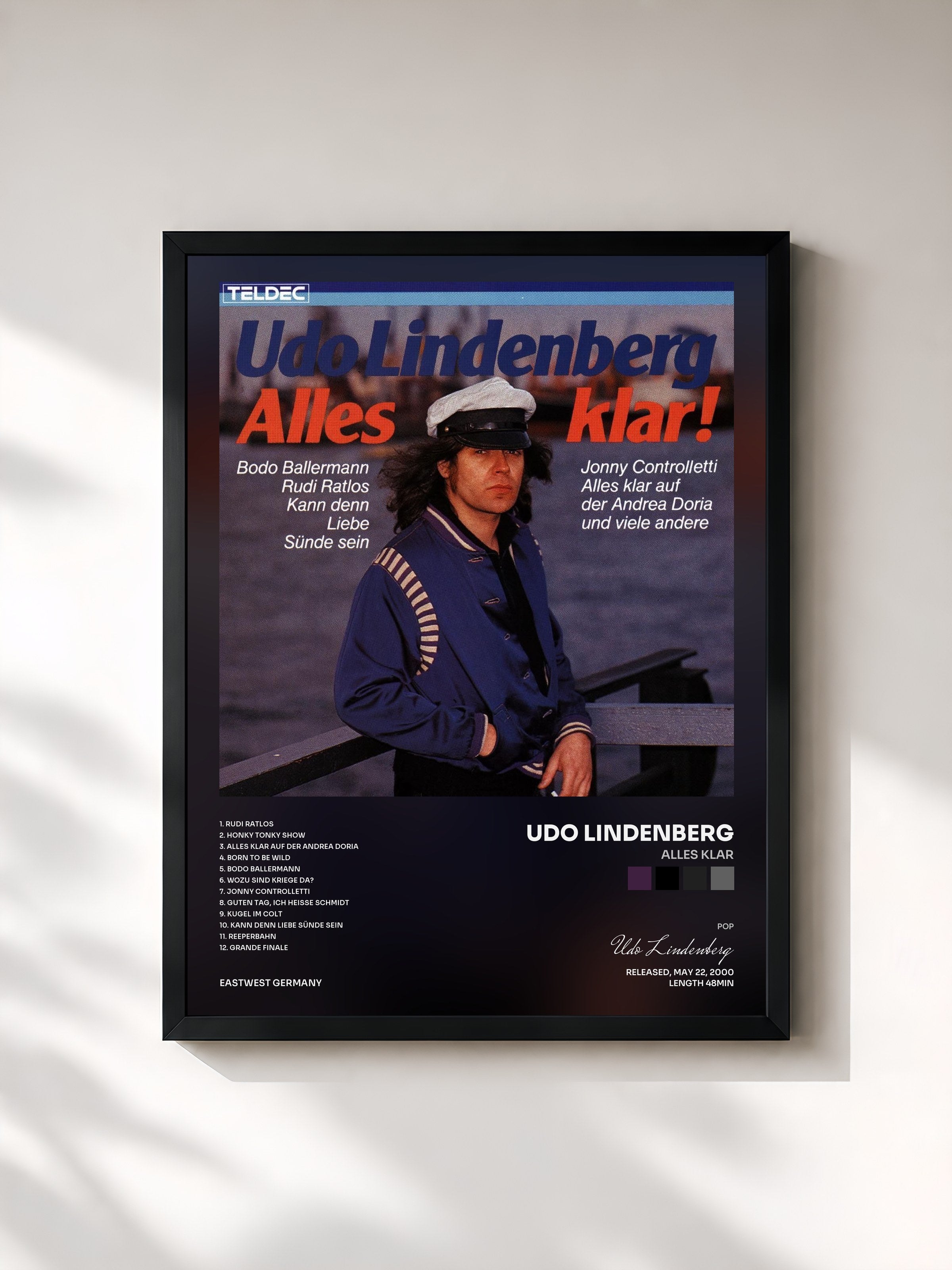 #noir Tableau de l'album Alles Klar de Udo Lindenberg, cadre noir, imprimé et encadré en France