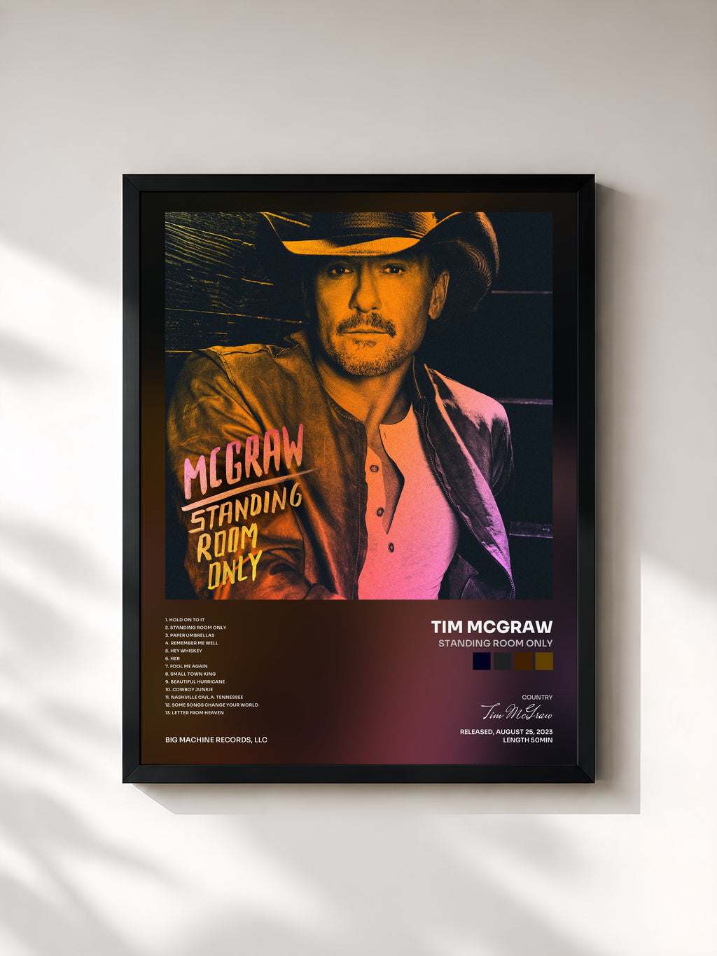 #noir Tableau de l'album Standing Room Only de Tim McGraw, cadre noir, imprimé et encadré en France