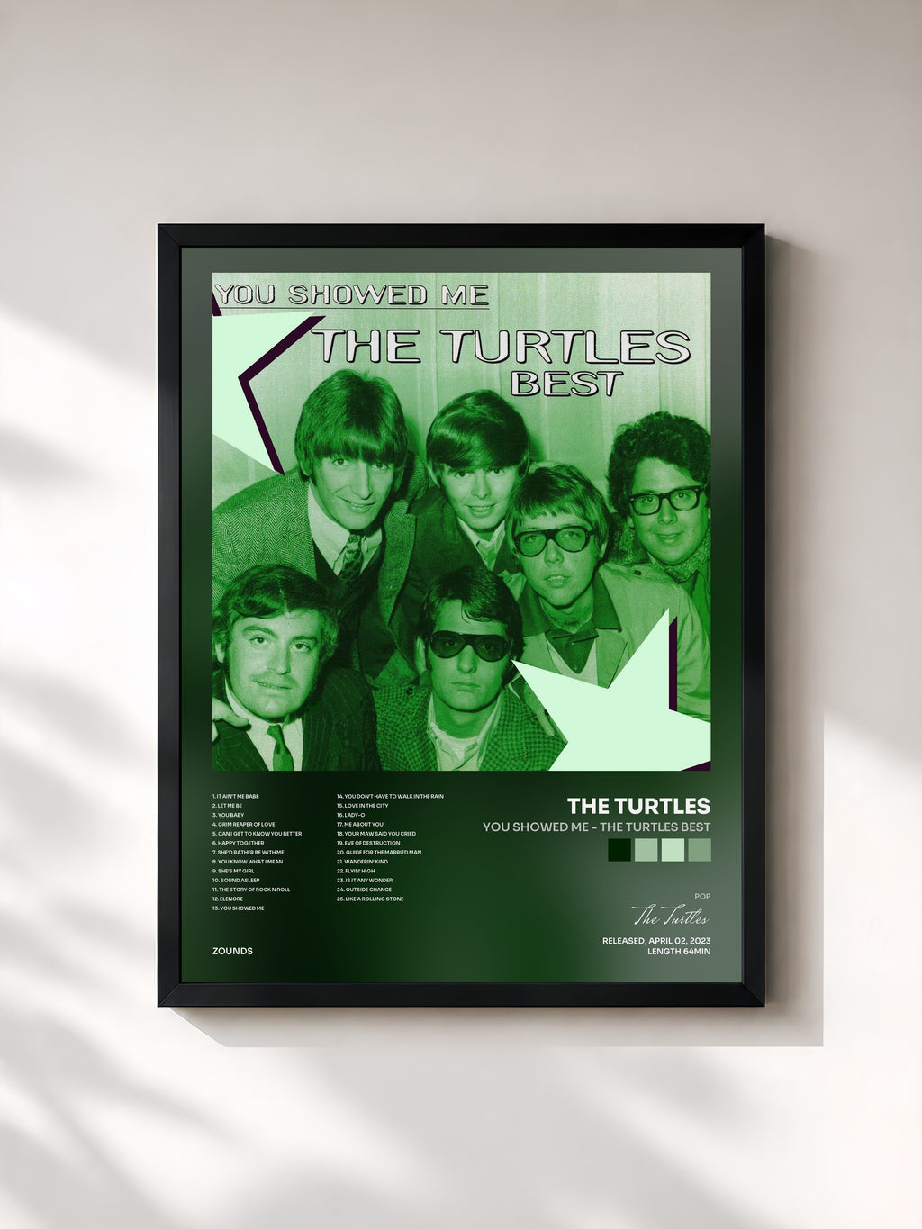 #noir Tableau de l'album You Showed Me - The Turtles Best de The Turtles, cadre noir, imprimé et encadré en France