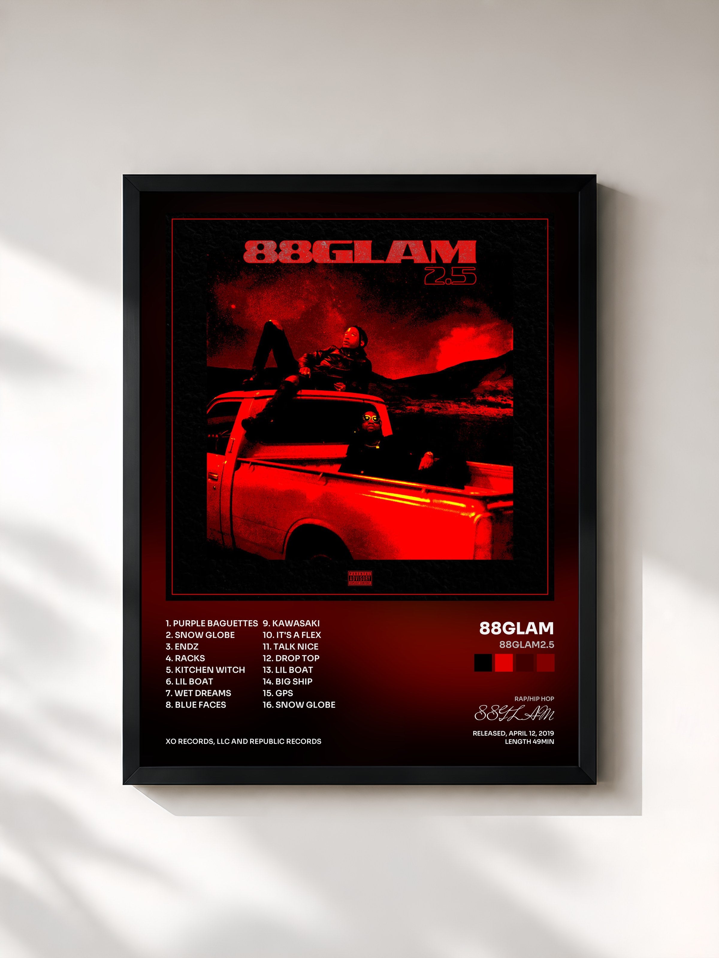 #noir Tableau de l'album 88GLAM2.5 de 88GLAM, cadre noir, imprimé et encadré en France