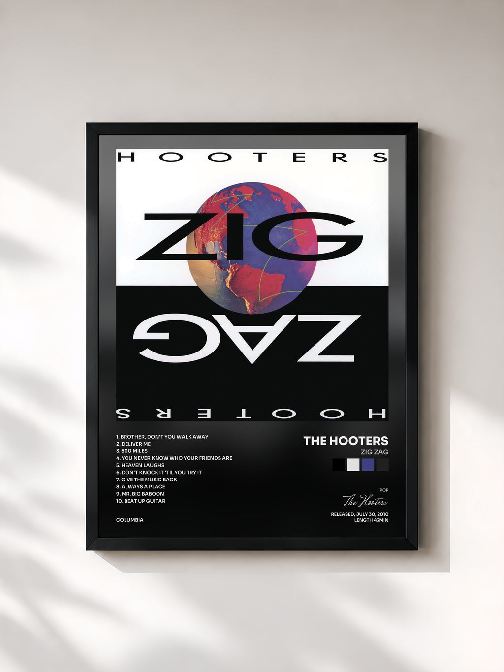 #noir Tableau de l'album Zig Zag de The Hooters, cadre noir, imprimé et encadré en France