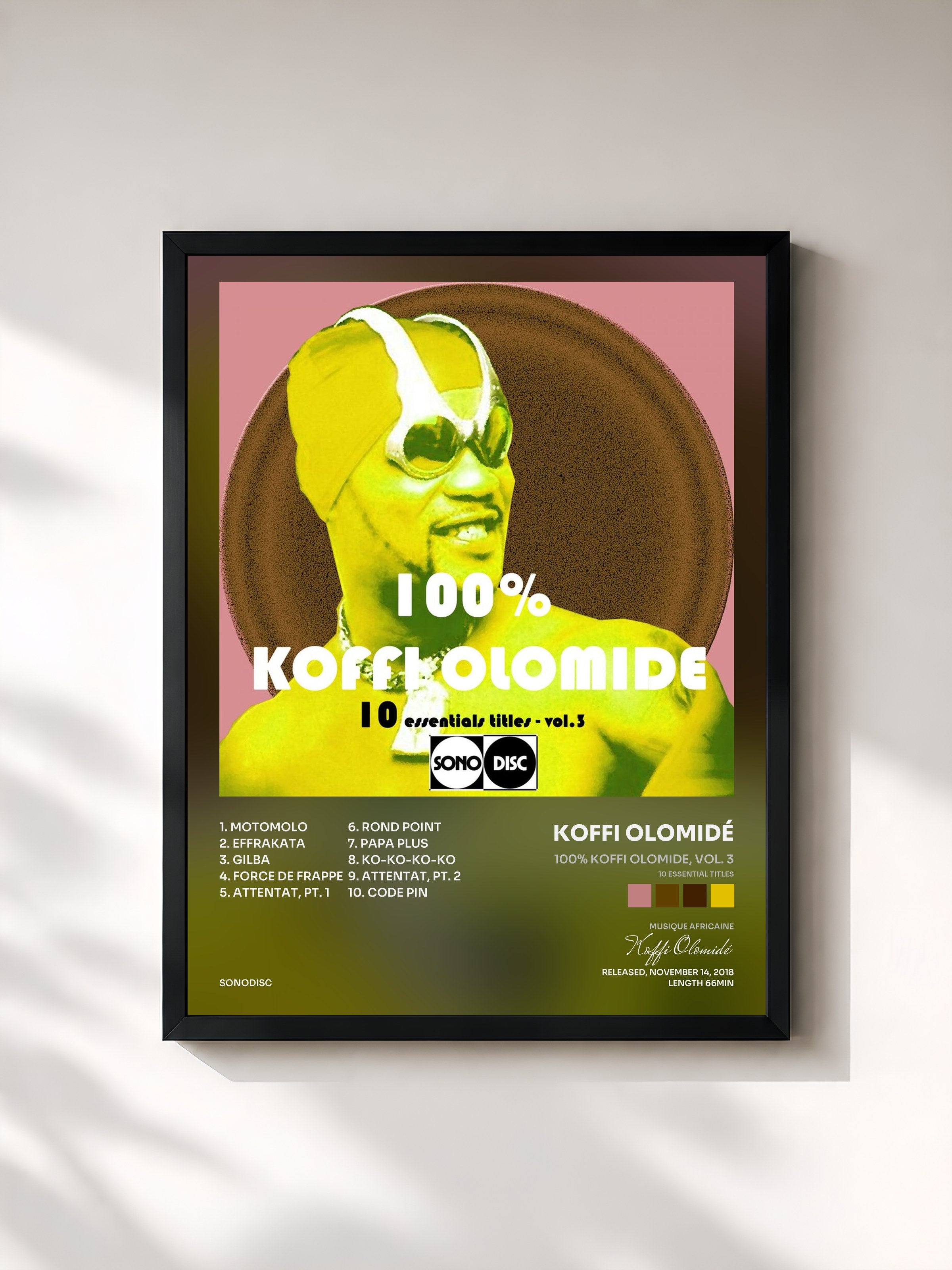 #noir Tableau de l'album 100% Koffi Olomide, vol. 3 (10 Essential Titles) de Koffi Olomidé, cadre noir, imprimé et encadré en France