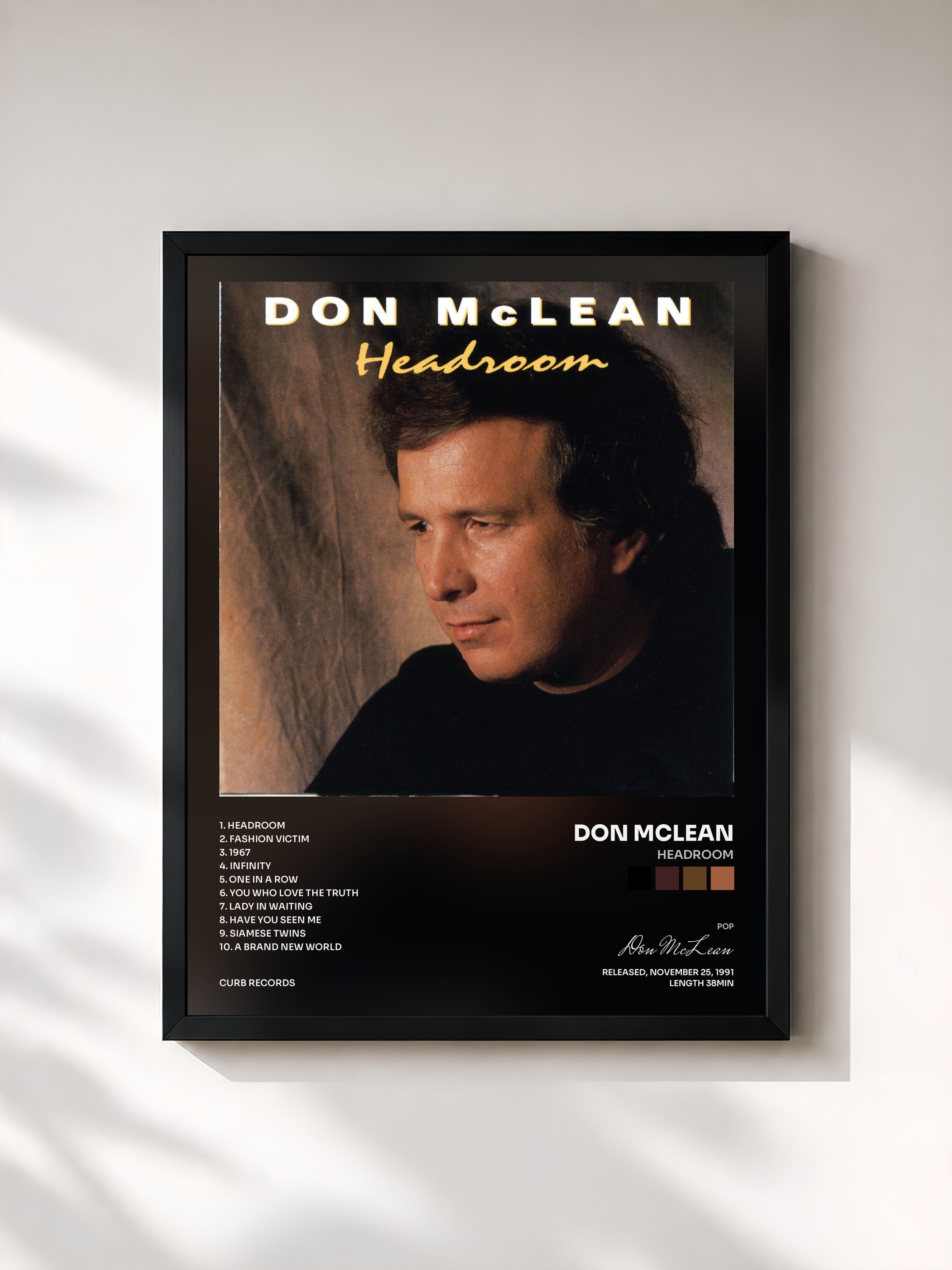 #noir Tableau de l'album Headroom de Don McLean, cadre noir, imprimé et encadré en France
