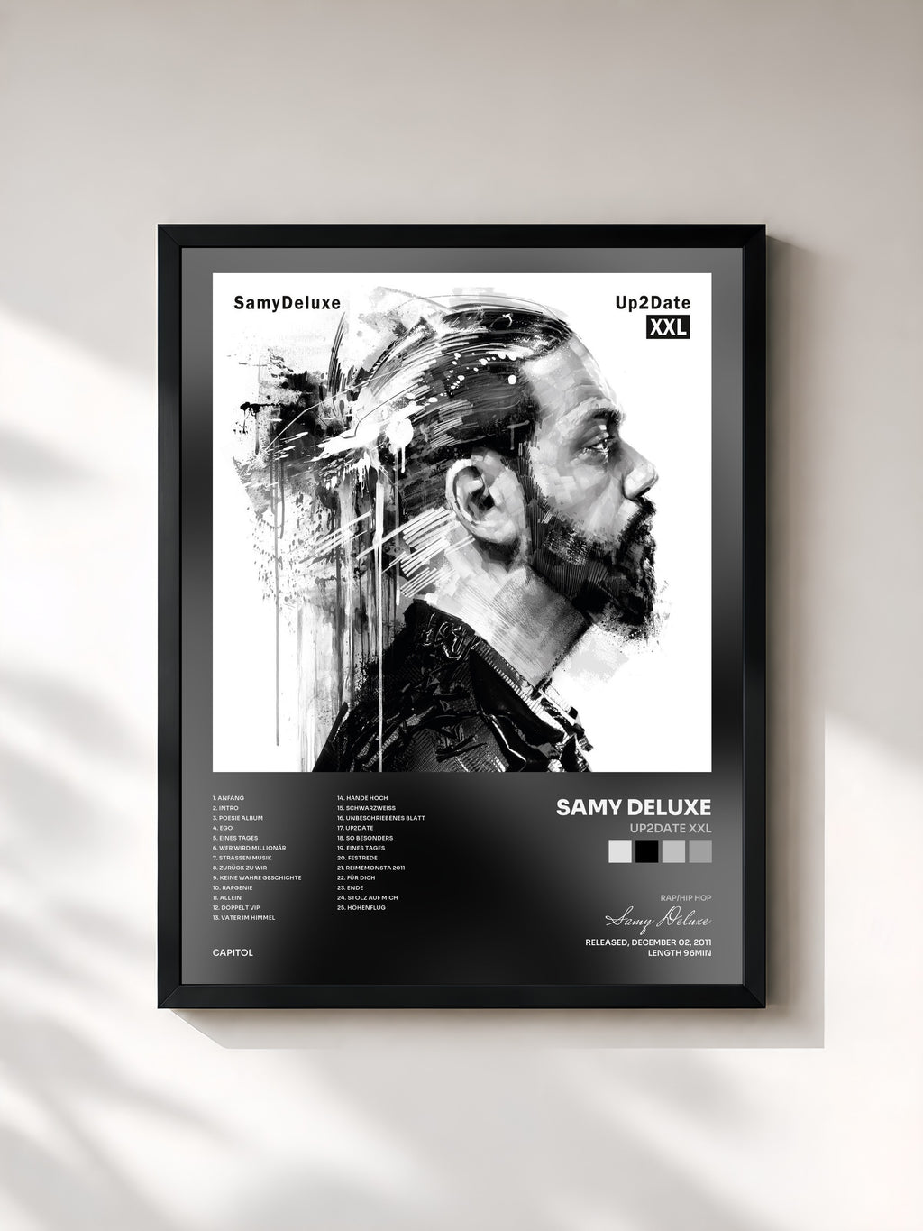 #noir Tableau de l'album Up2Date XXL de Samy Deluxe, cadre noir, imprimé et encadré en France