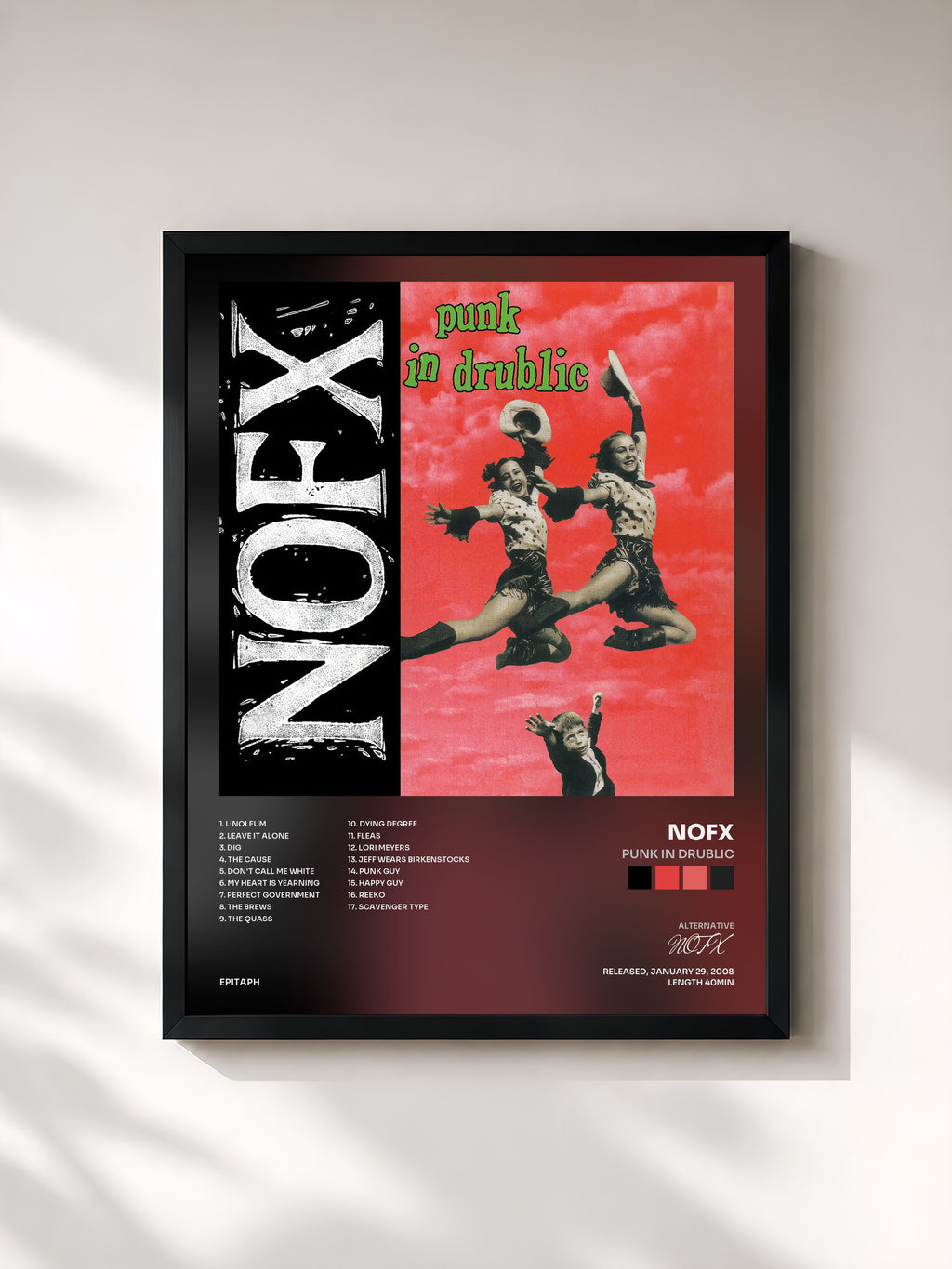 #noir Tableau de l'album Punk In Drublic de NOFX, cadre noir, imprimé et encadré en France