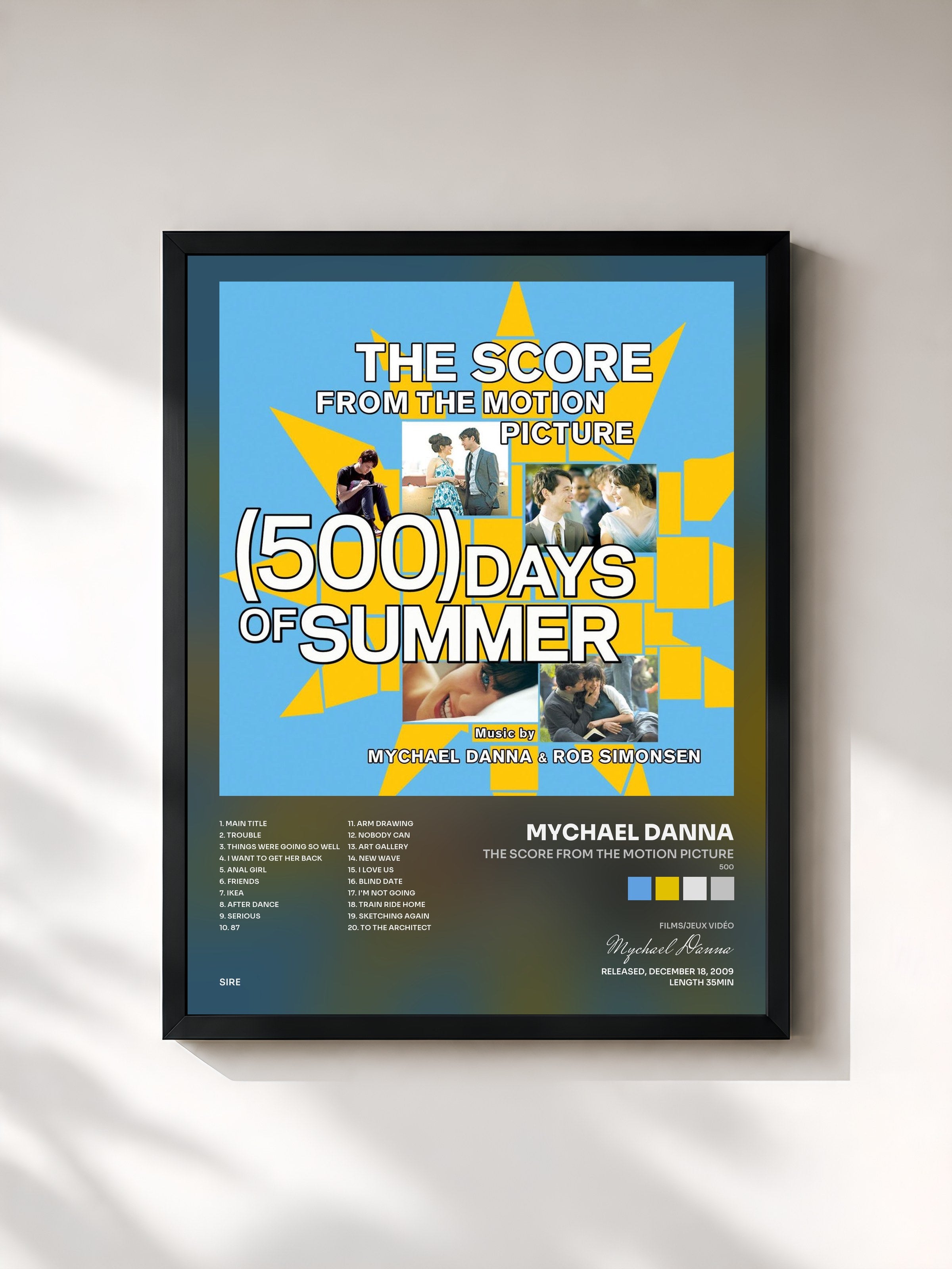 #noir Tableau de l'album The Score From The Motion Picture (500) Days Of Summer de Mychael Danna, cadre noir, imprimé et encadré en France