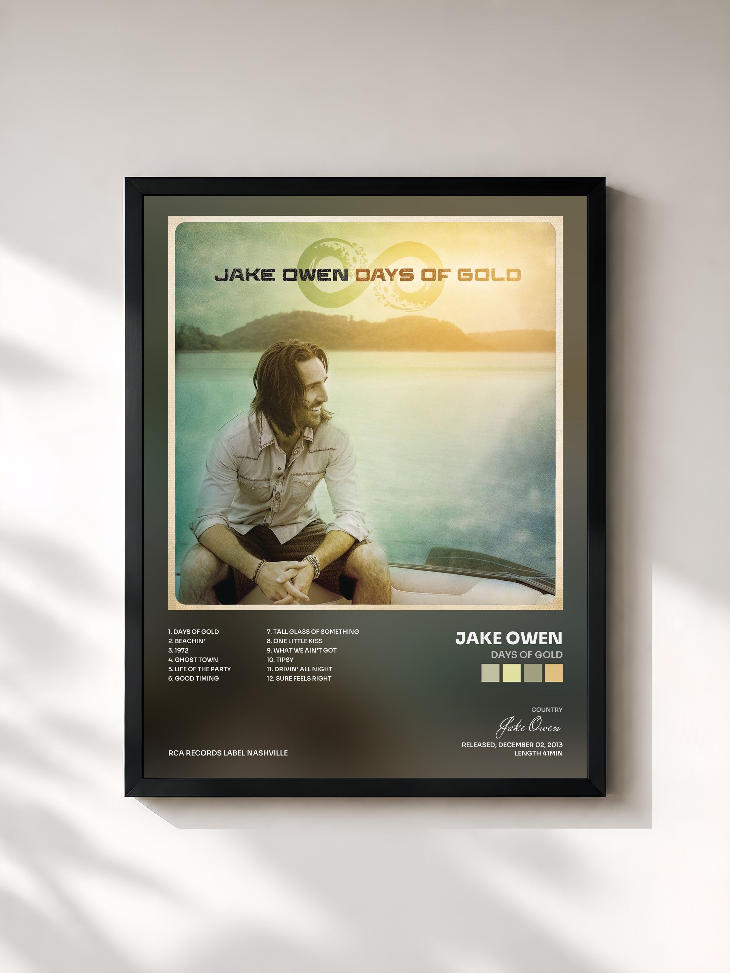 #noir Tableau de l'album Days of Gold de Jake Owen, cadre noir, imprimé et encadré en France