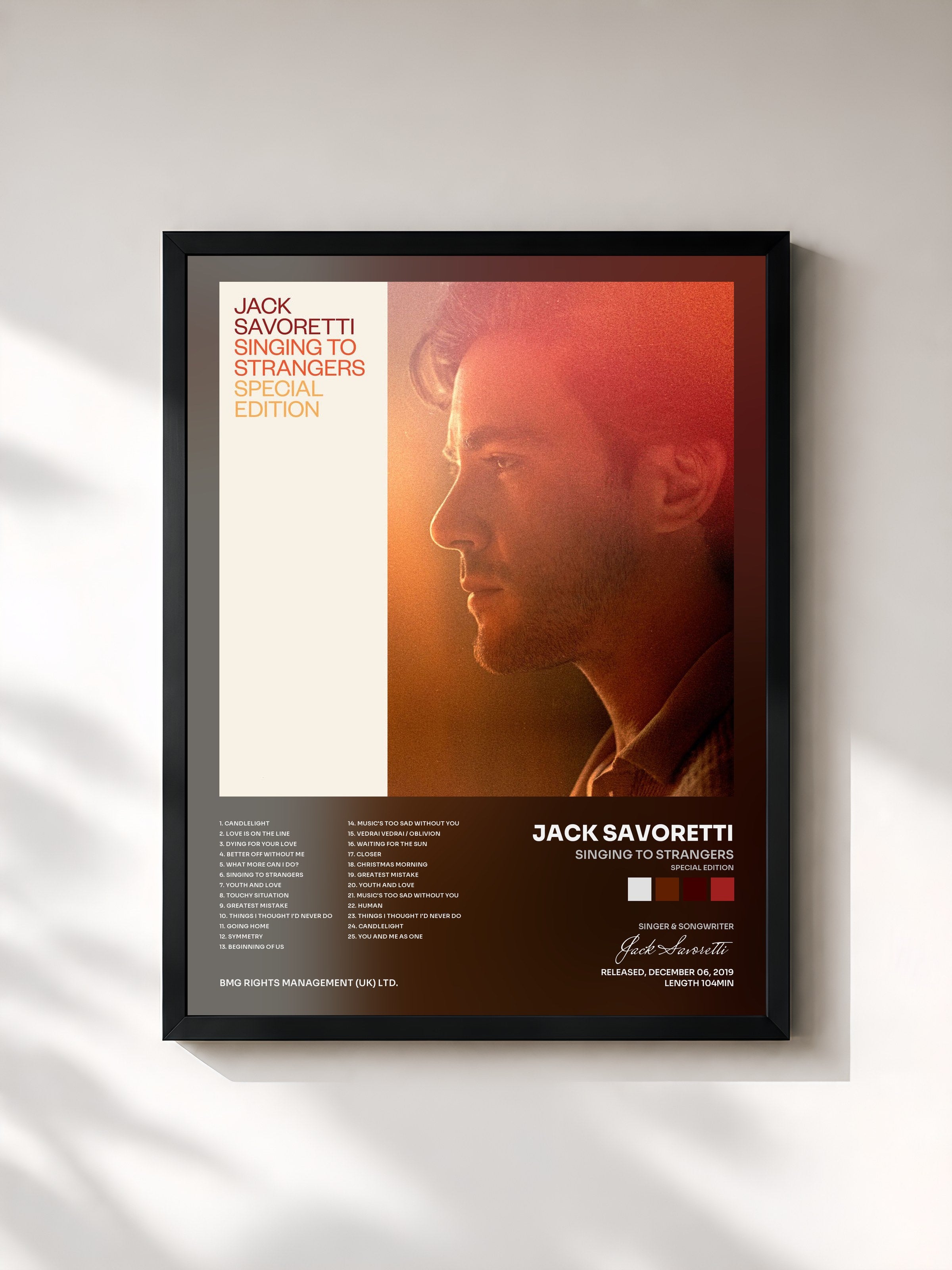 #noir Tableau de l'album Singing to Strangers (Special Edition) de Jack Savoretti, cadre noir, imprimé et encadré en France