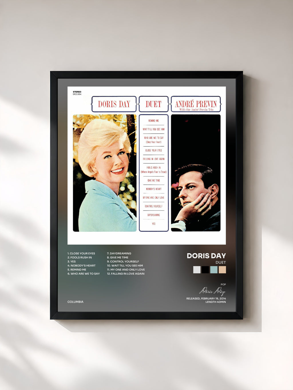 #noir Tableau de l'album Duet de Doris Day, cadre noir, imprimé et encadré en France