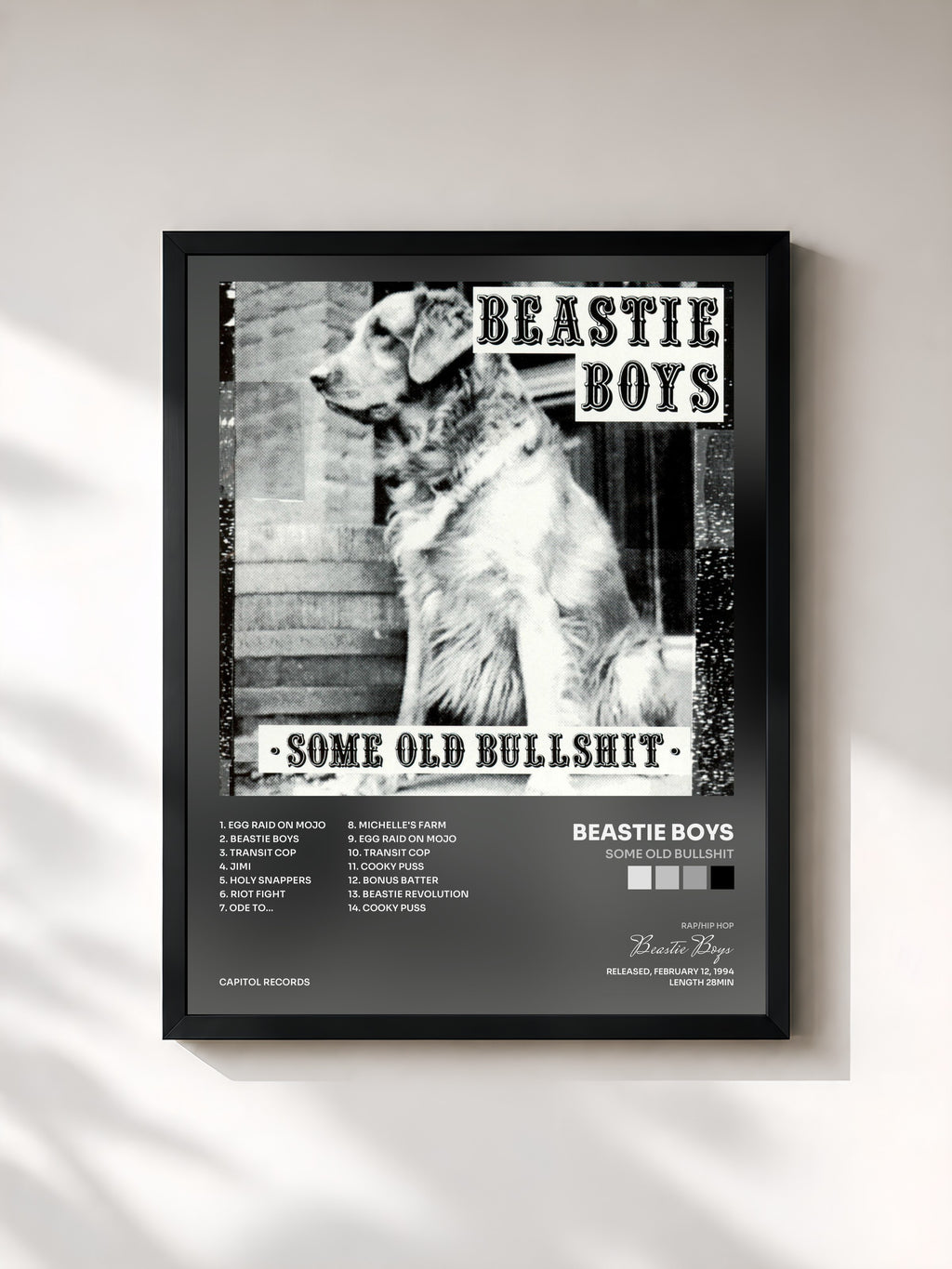 #noir Tableau de l'album Some Old Bullshit de Beastie Boys, cadre noir, imprimé et encadré en France