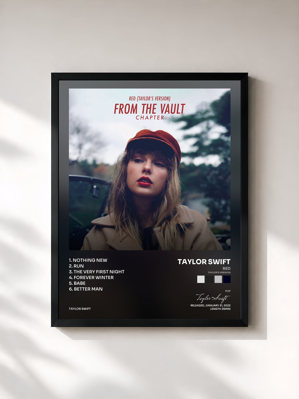 #noir Tableau de l'album Red (Taylor’s Version): From The Vault Chapter de Taylor Swift, cadre noir, imprimé et encadré en France