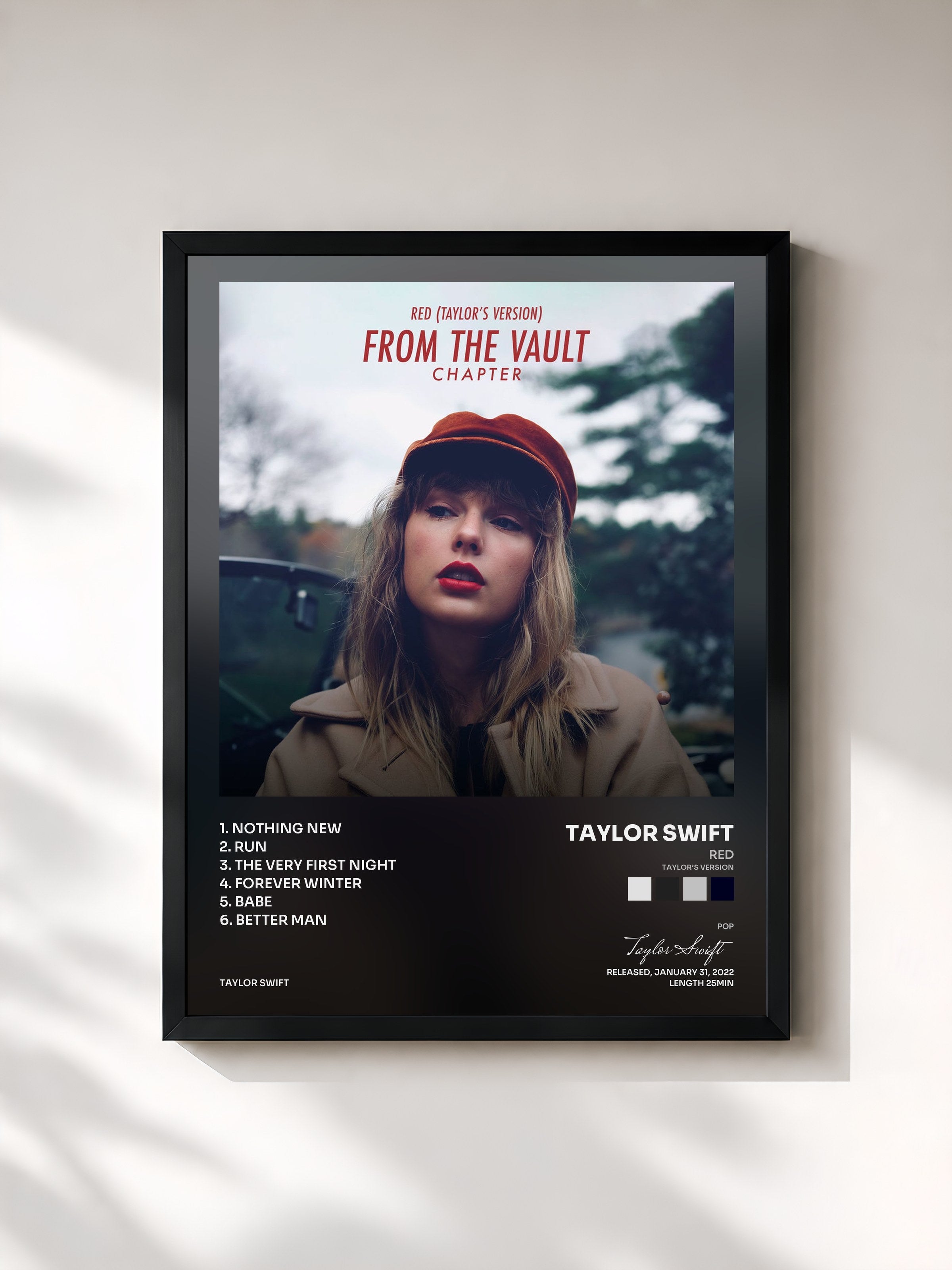 #noir Tableau de l'album Red (Taylor’s Version): From The Vault Chapter de Taylor Swift, cadre noir, imprimé et encadré en France