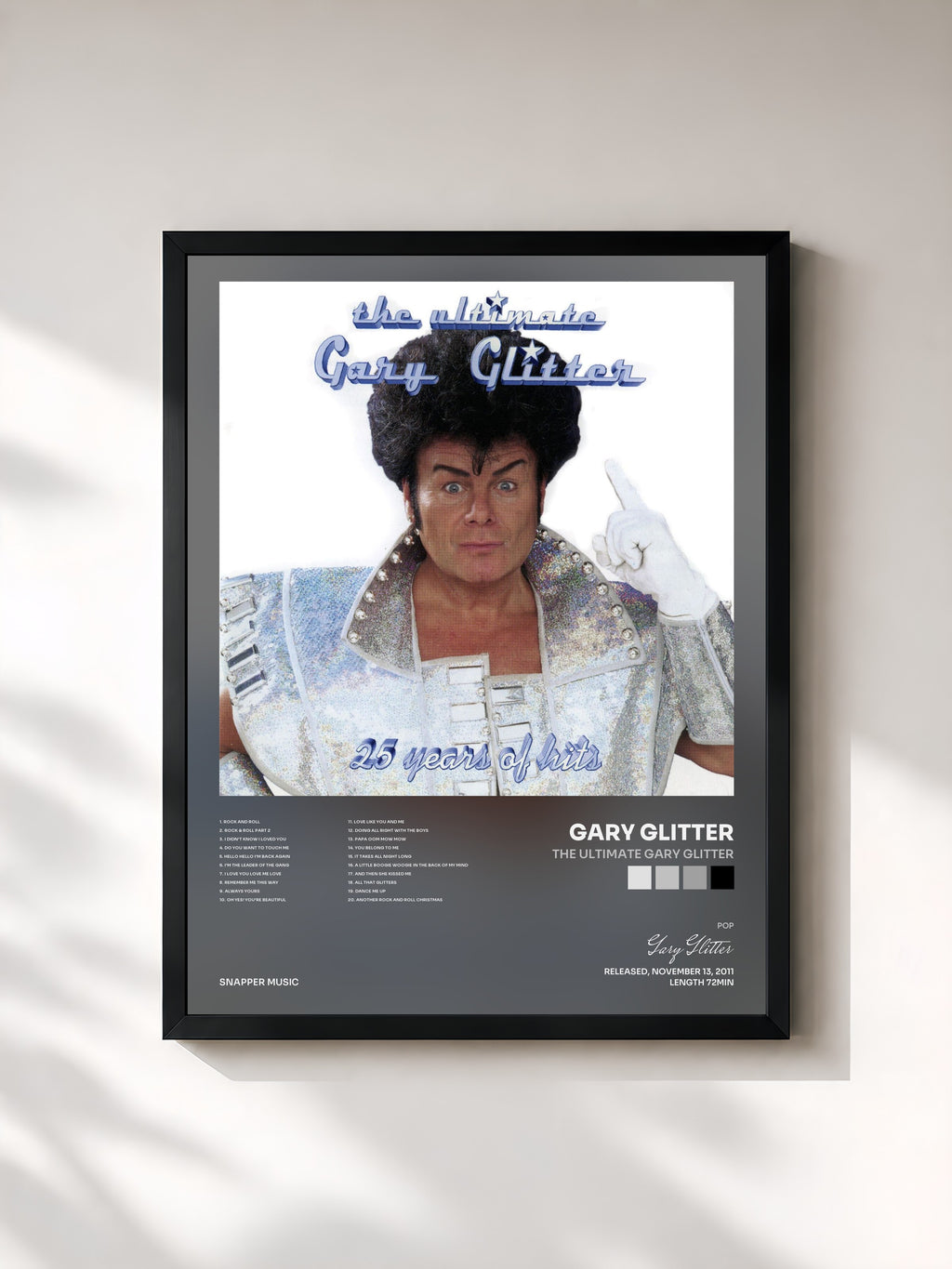 #noir Tableau de l'album The Ultimate Gary Glitter de Gary Glitter, cadre noir, imprimé et encadré en France